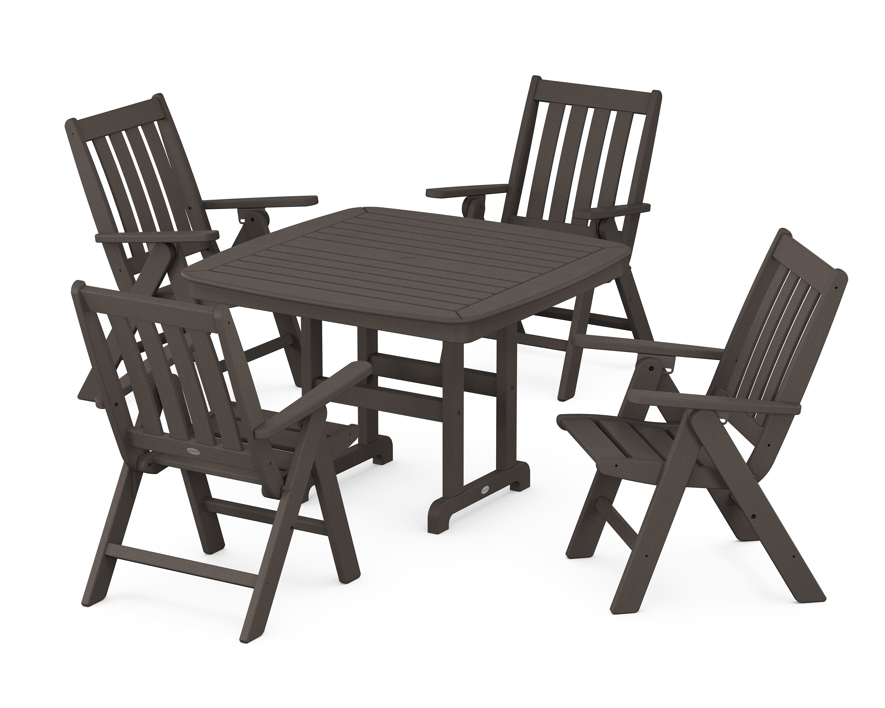 Vineyard Folding Chair 5-Piece Dining Set in Vintage Coffee