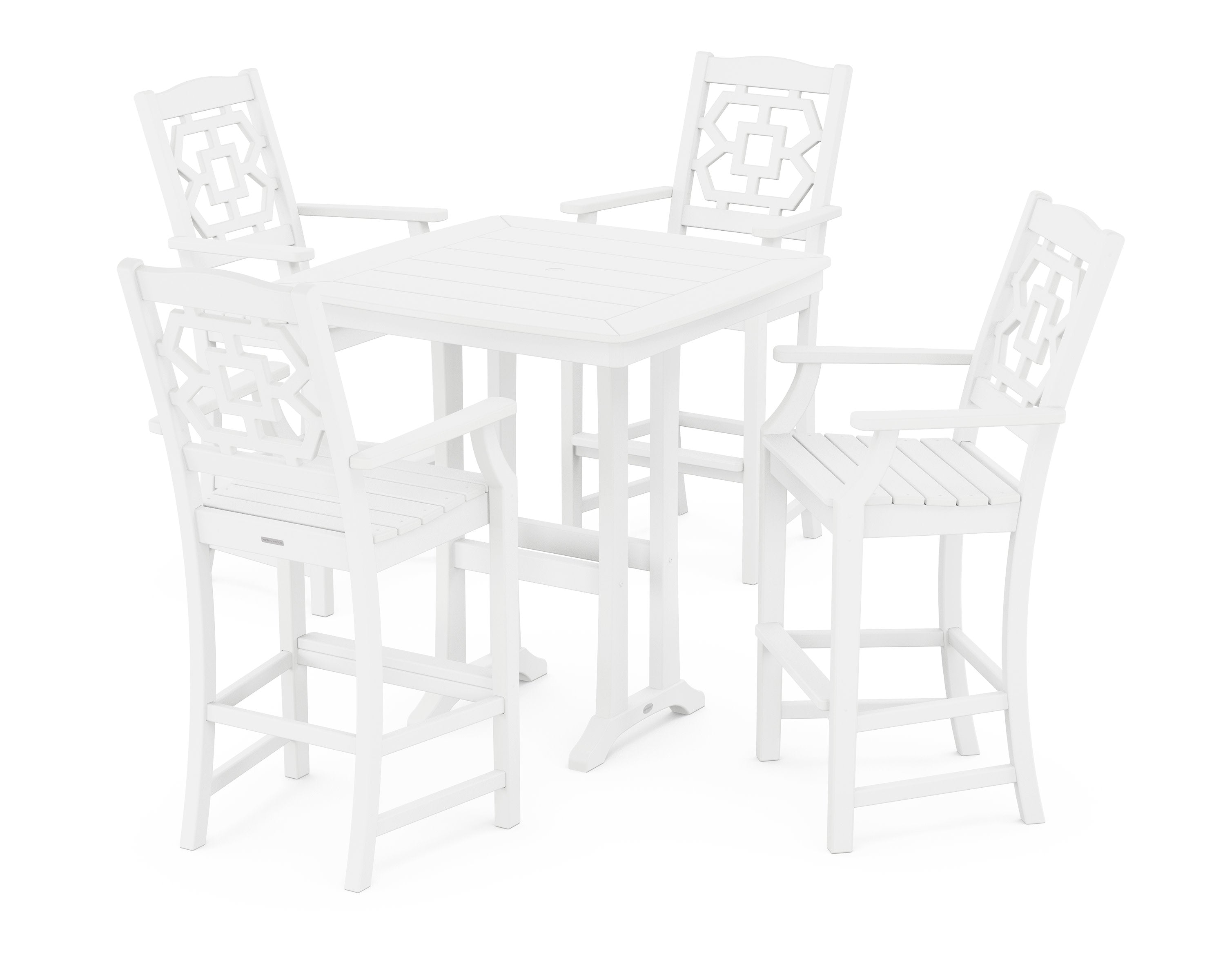 Chinoiserie 5-Piece Bar Set with Trestle Legs in White