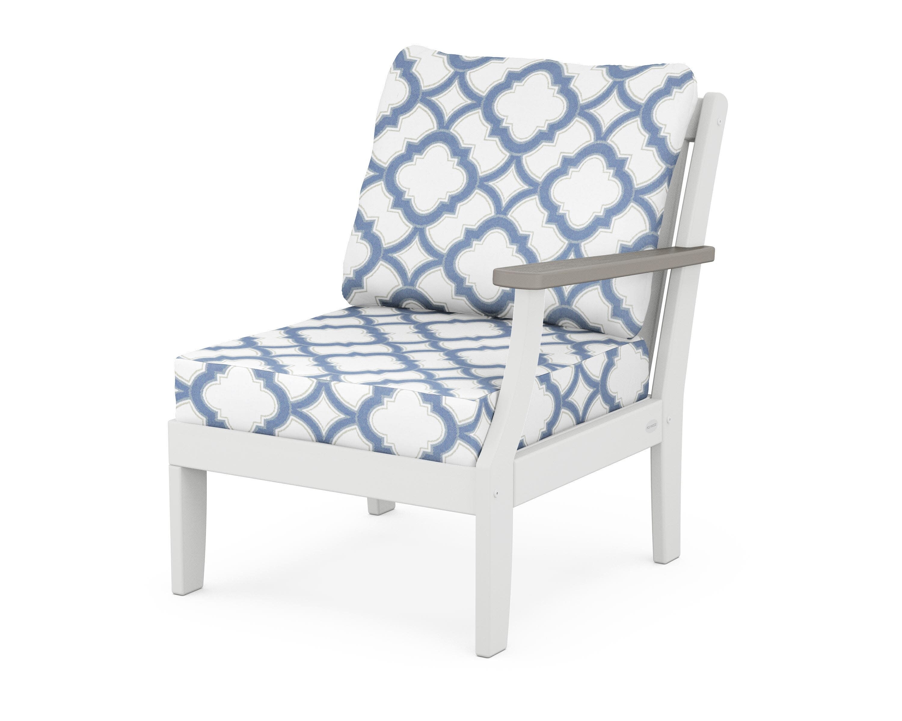 Braxton Modular Right Arm Chair in White / Driftwood / Trellis Sky Blue