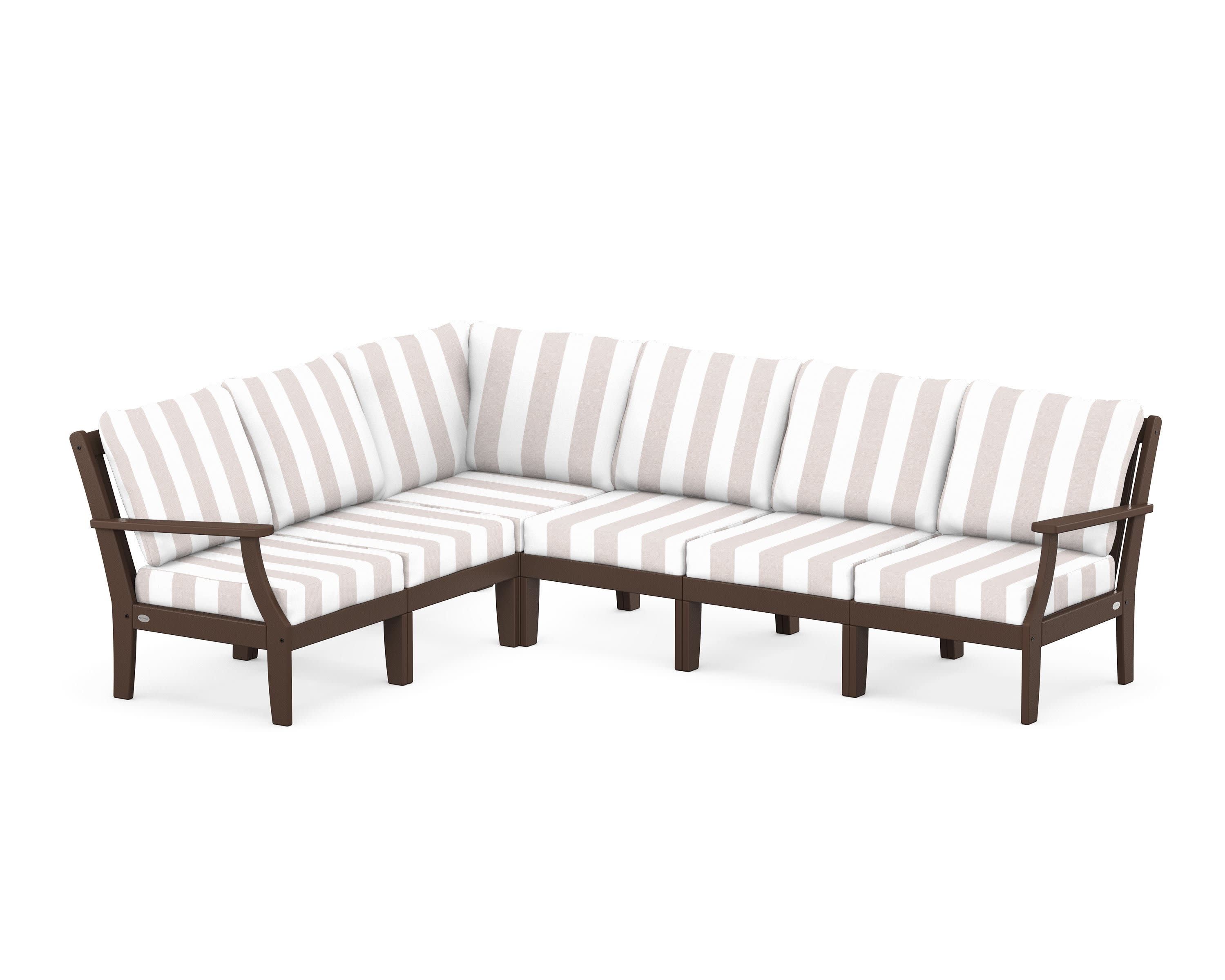 Braxton Modular 6-Piece Deep Seating Set in Mahogany / Cabana Stripe Dune Burlap
