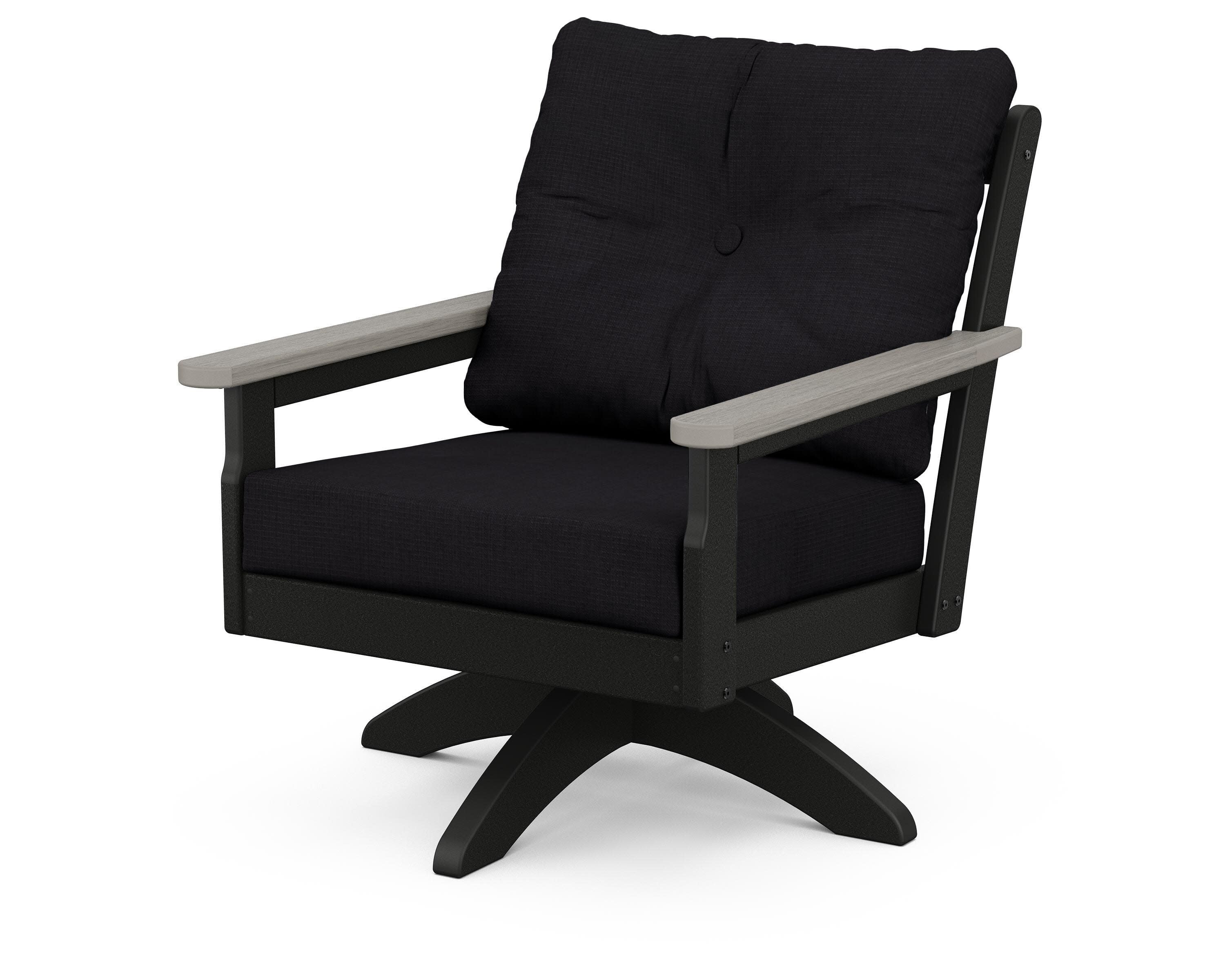 Vineyard Deep Seating Swivel Chair in Black / Driftwood / Midnight Linen