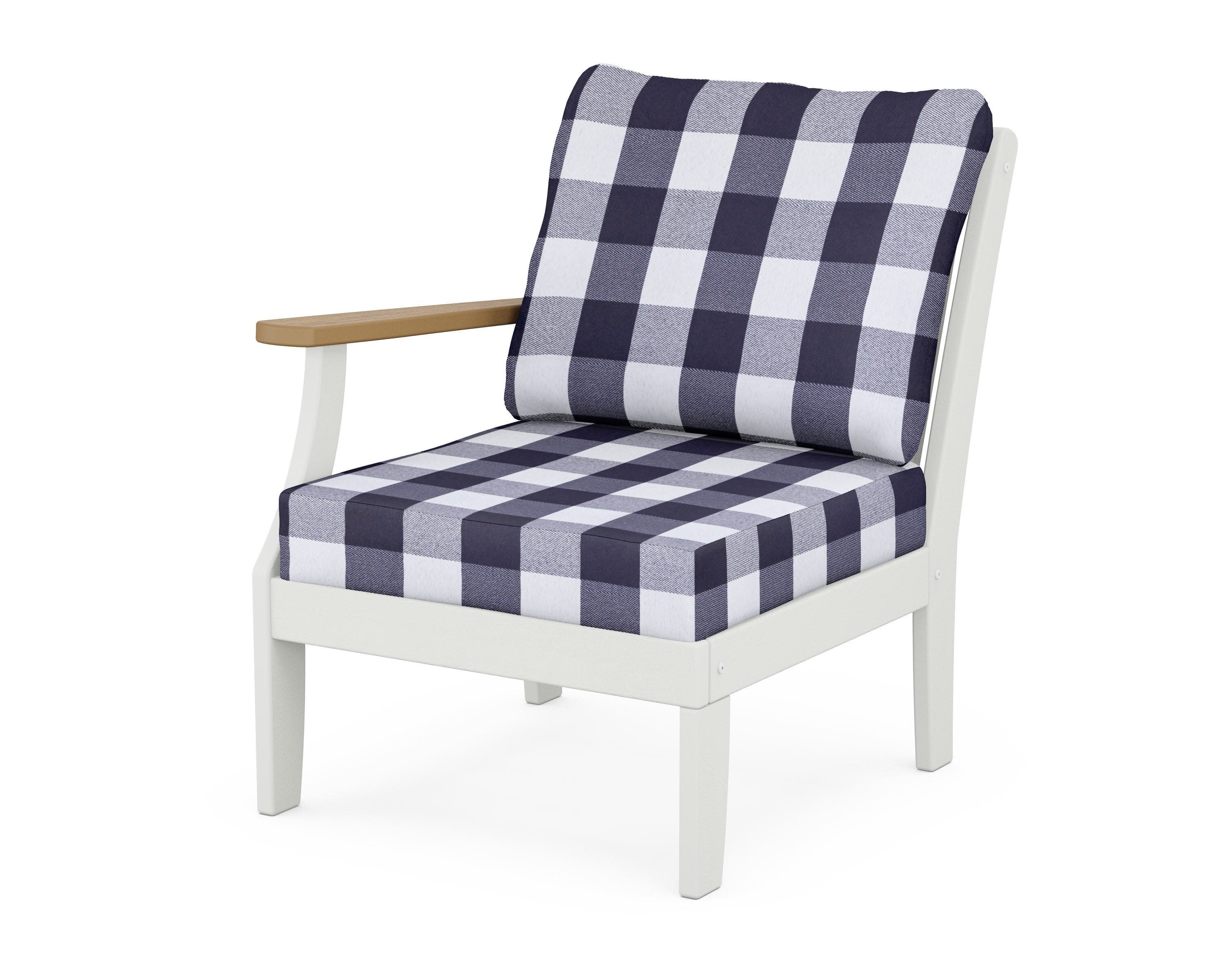 Braxton Modular Left Arm Chair in White / Natural / Buffalo Plaid Navy