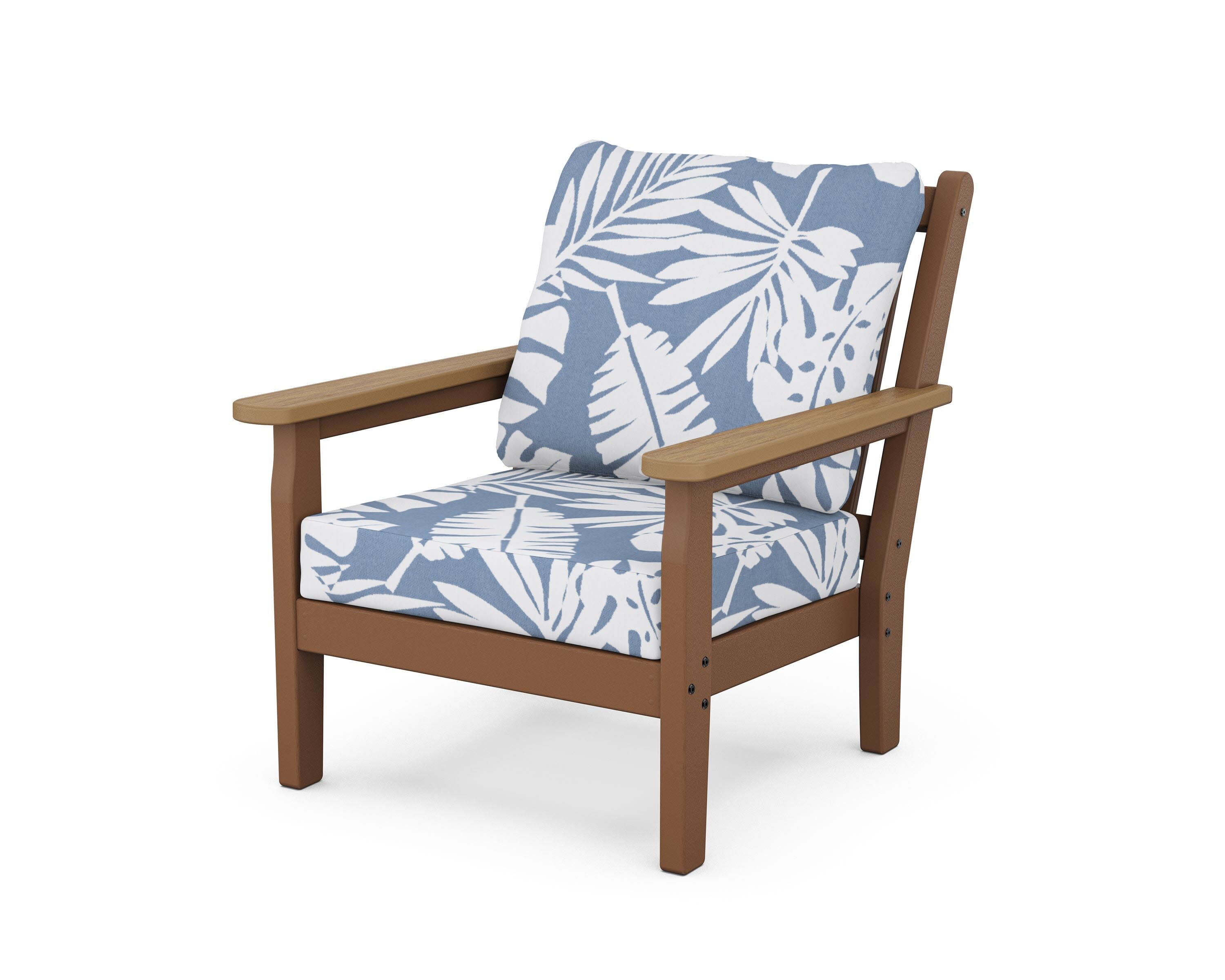 Chippendale Deep Seating Chair in Teak / Natural / Leaf Sky Blue