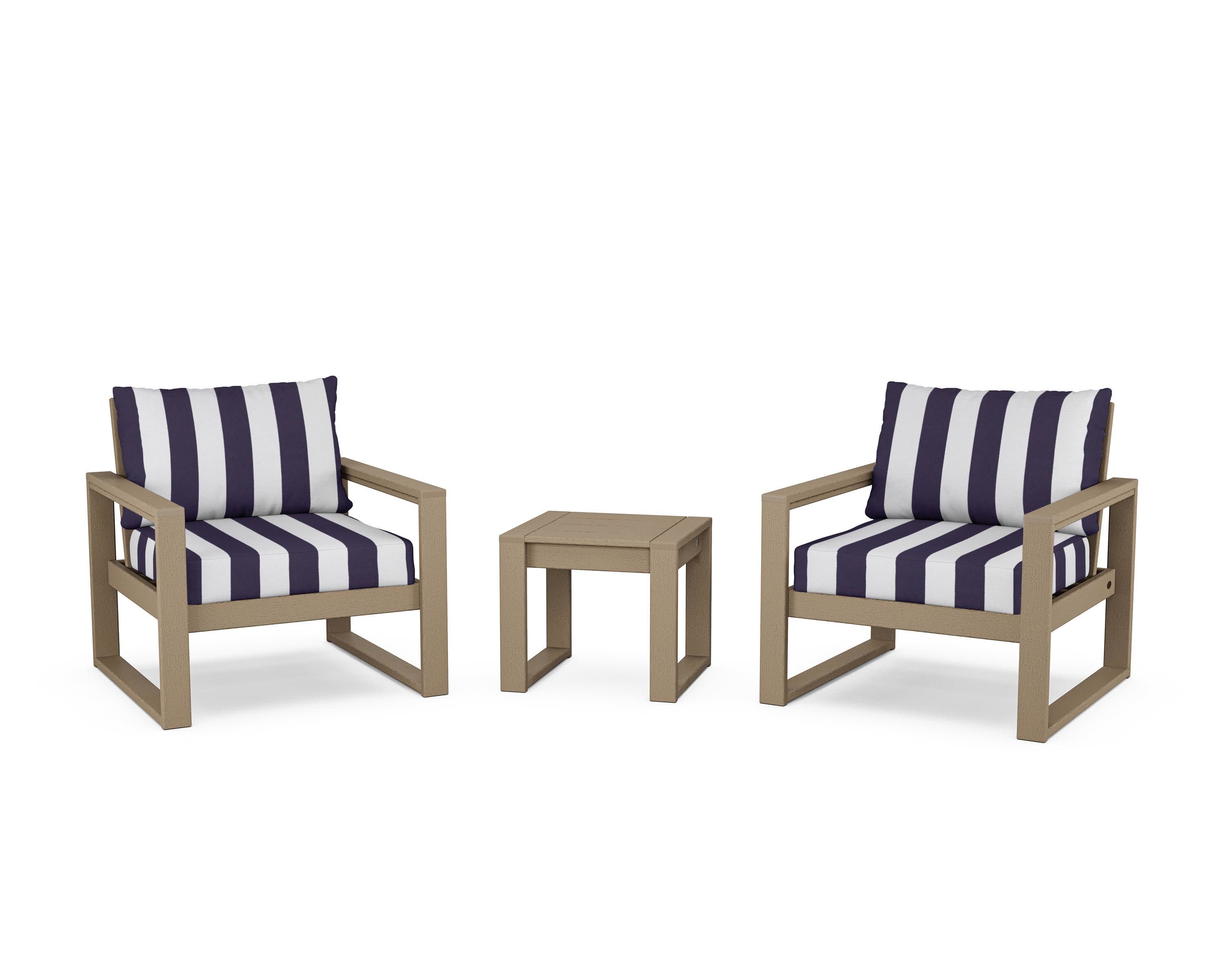 EDGE Sectional 3-Piece Deep Seating Set in Vintage Sahara / Cabana Stripe Navy