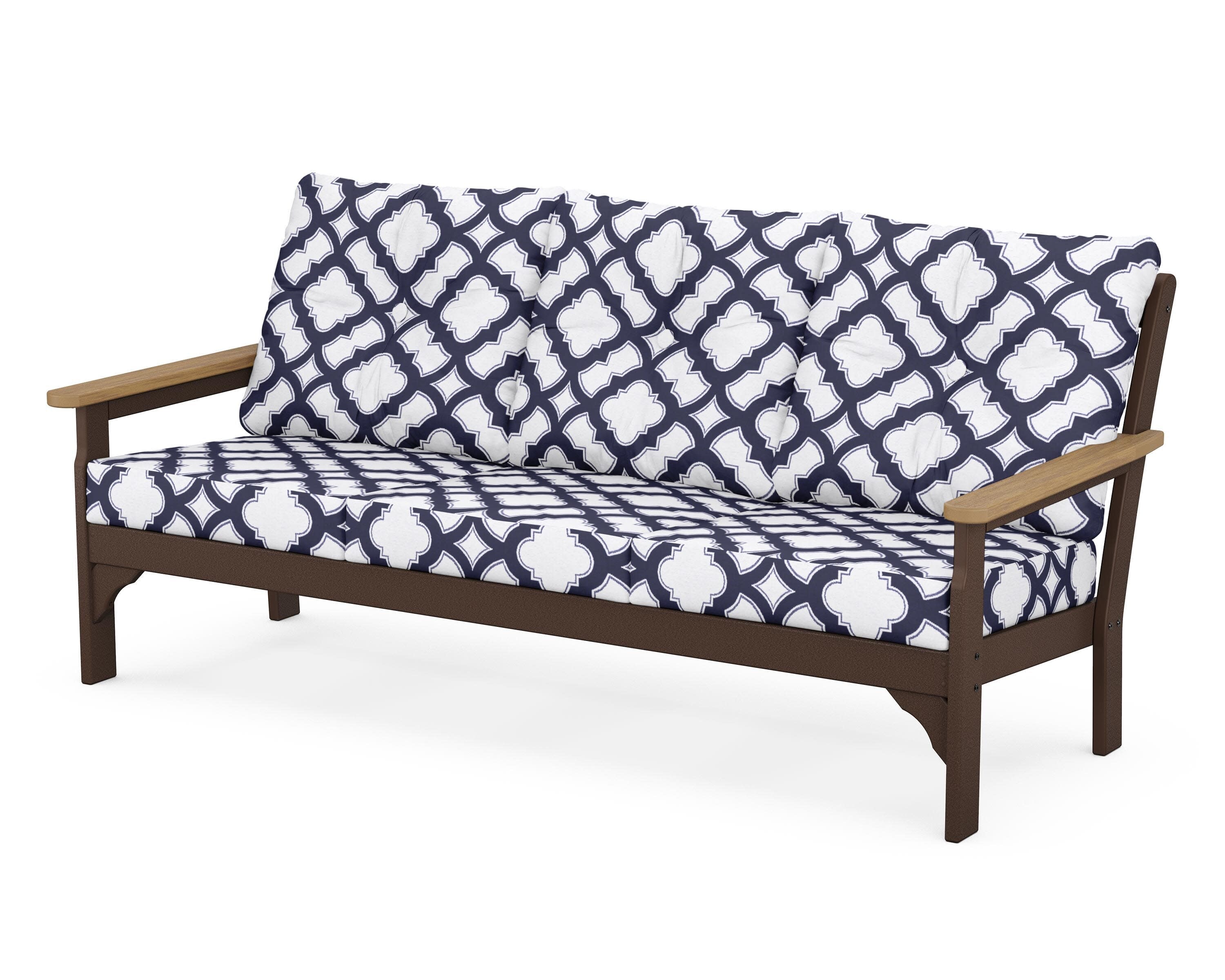 Vineyard Deep Seating Sofa in Mahogany / Natural / Trellis Navy