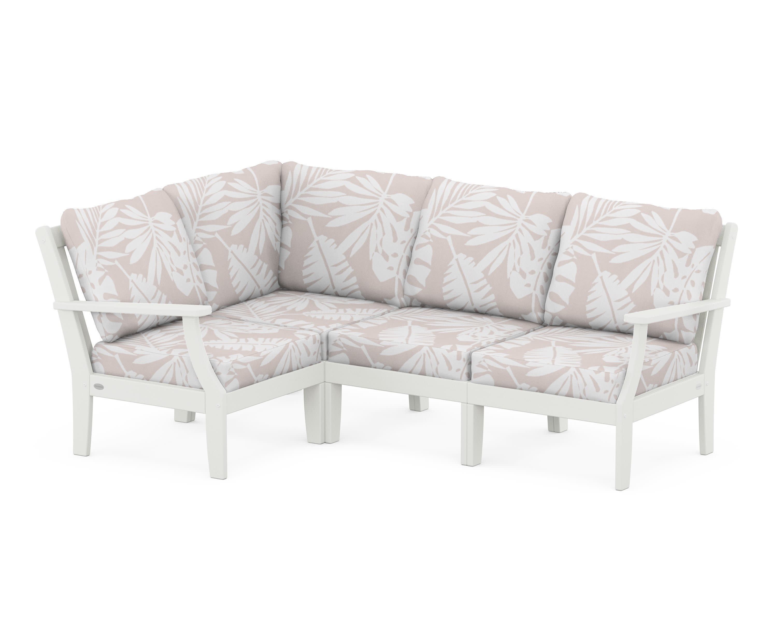 Braxton Modular 4-Piece Deep Seating Set in Vintage White / Leaf Dune Burlap