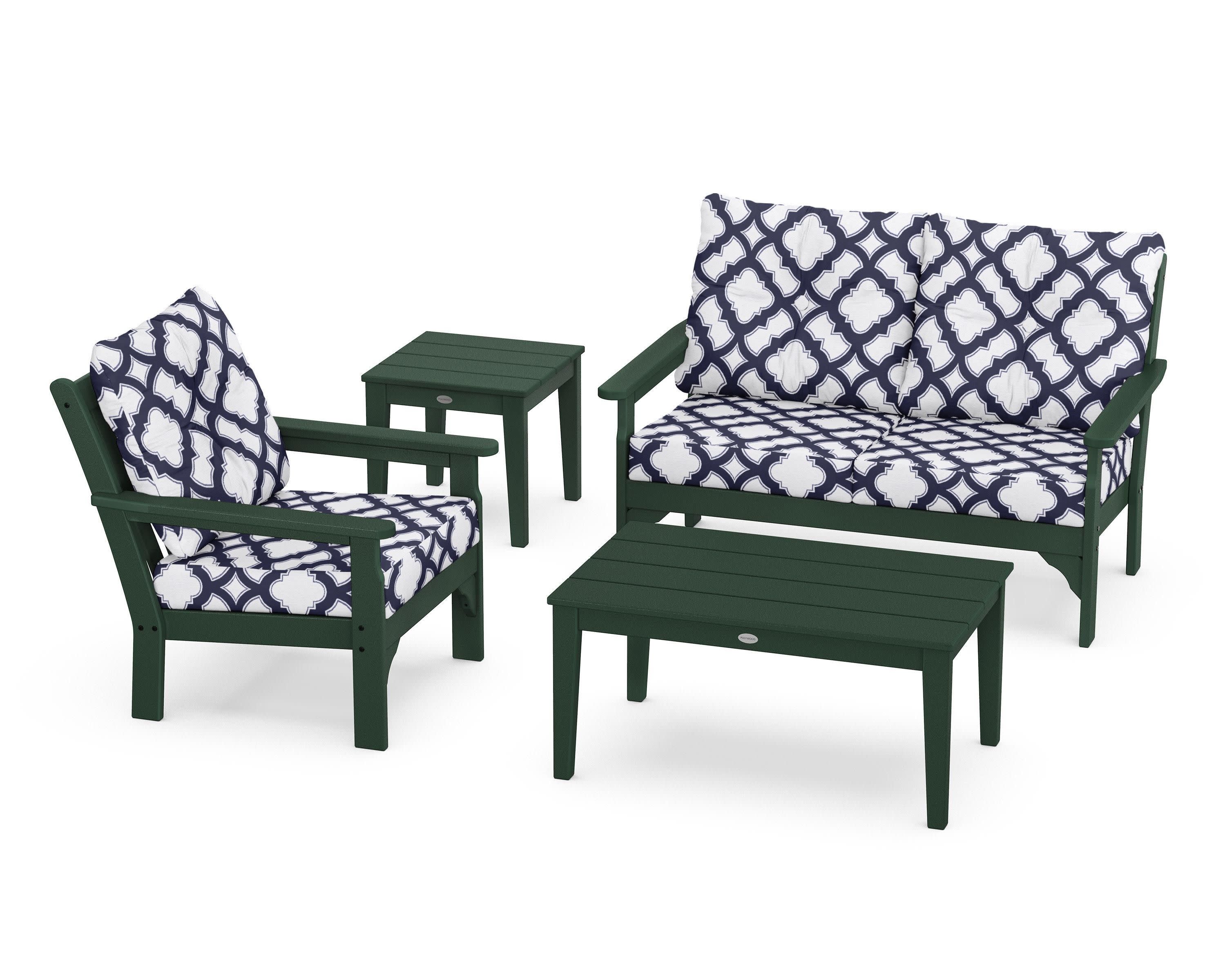 Vineyard 4-Piece Deep Seating Set in Green / Trellis Navy