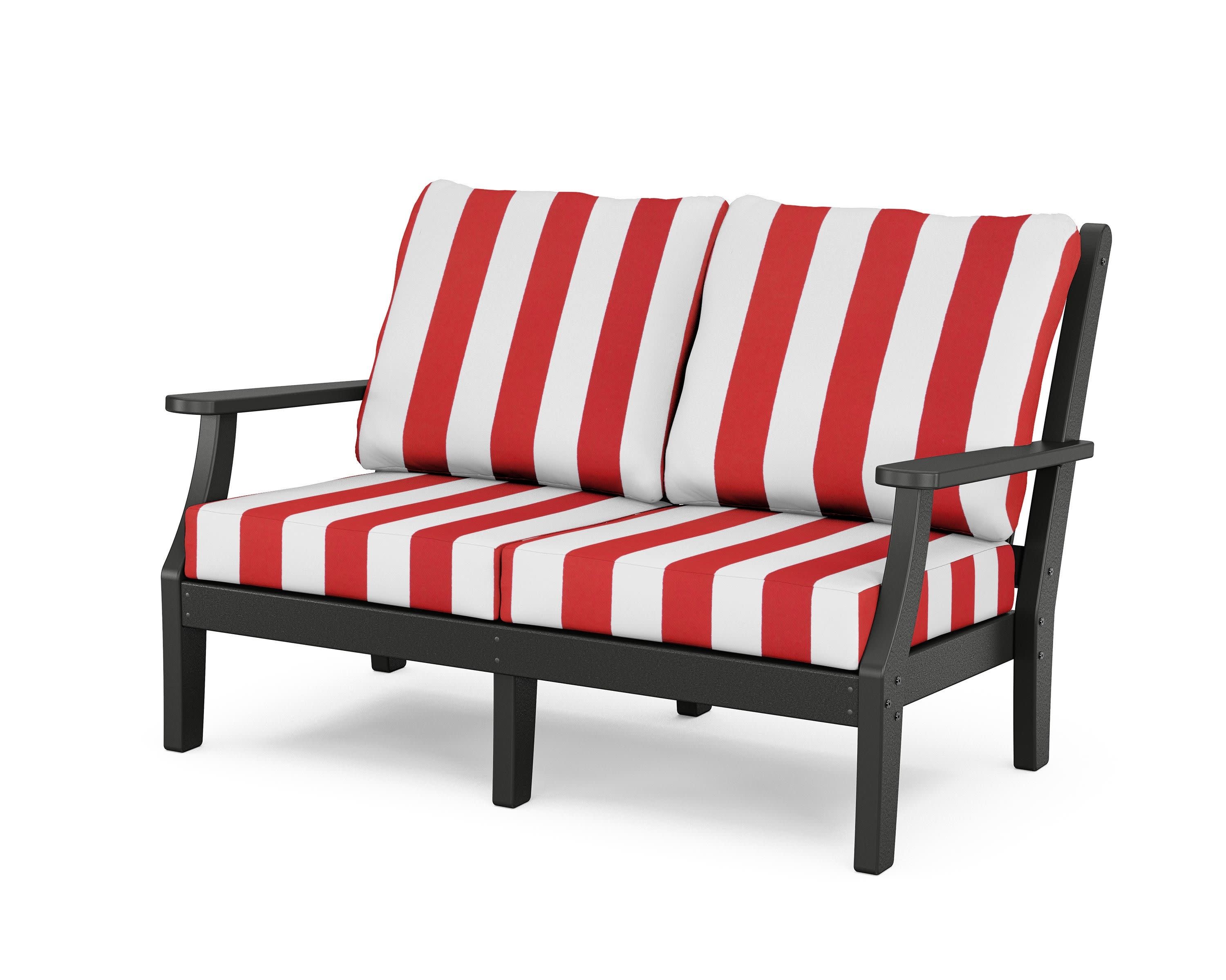 Wovendale Deep Seating Loveseat in Black / Cabana Stripe Crimson