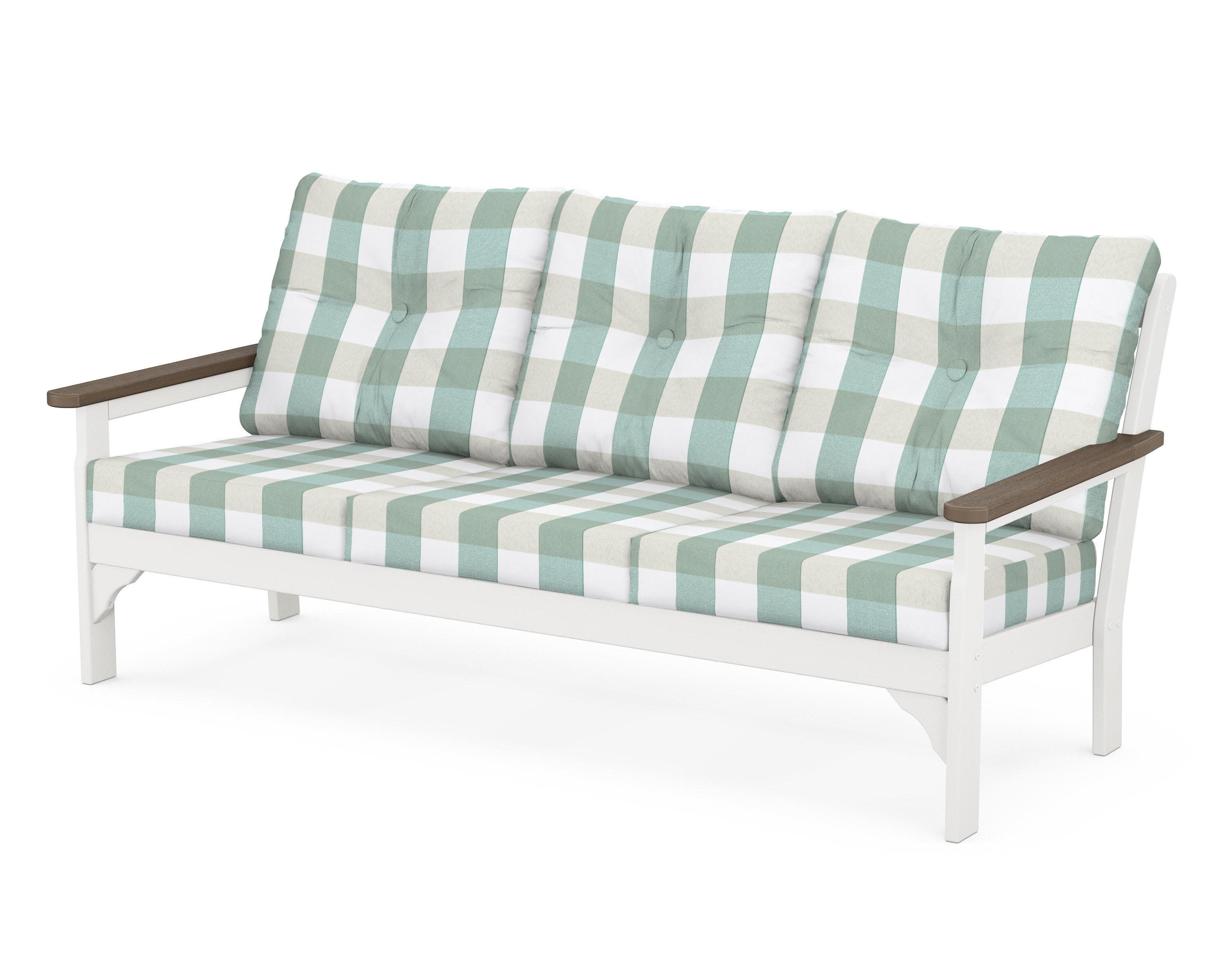 Vineyard Deep Seating Sofa in White / Kona / Buffalo Plaid Glacier Spa