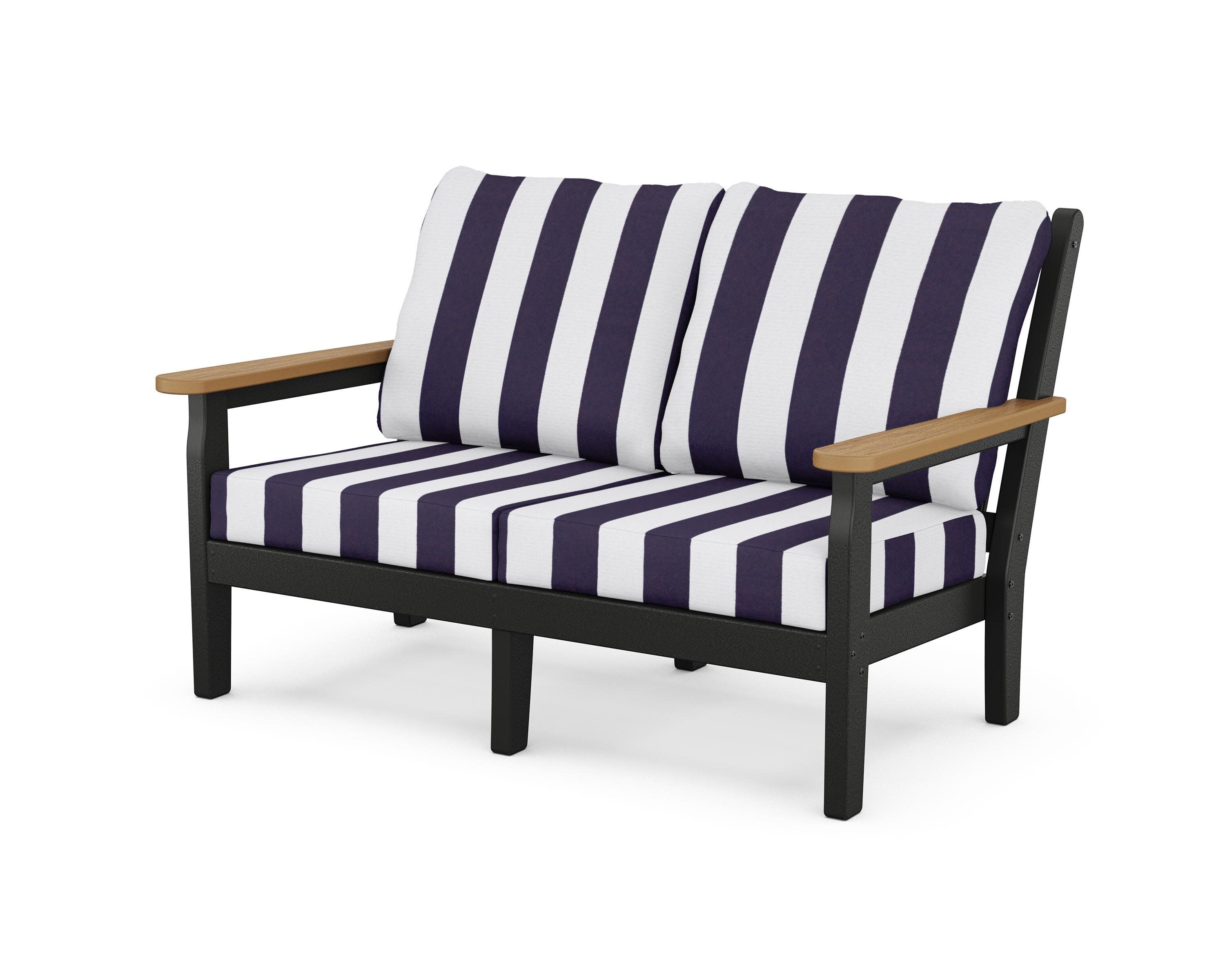 Chippendale Deep Seating Loveseat in Black / Natural / Cabana Stripe Navy