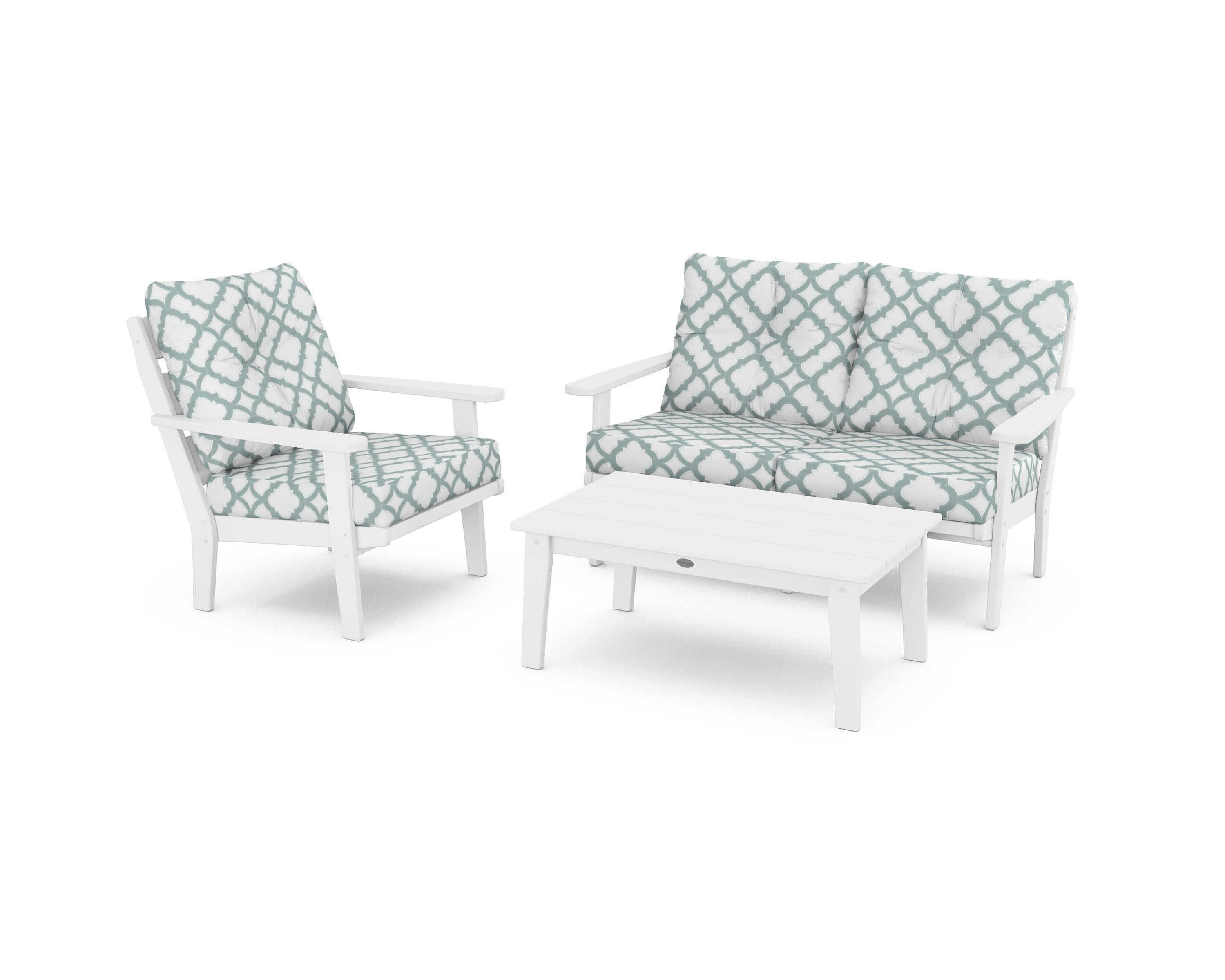 Lakeside 3-Piece Deep Seating Set in White / Trellis Glacier Spa