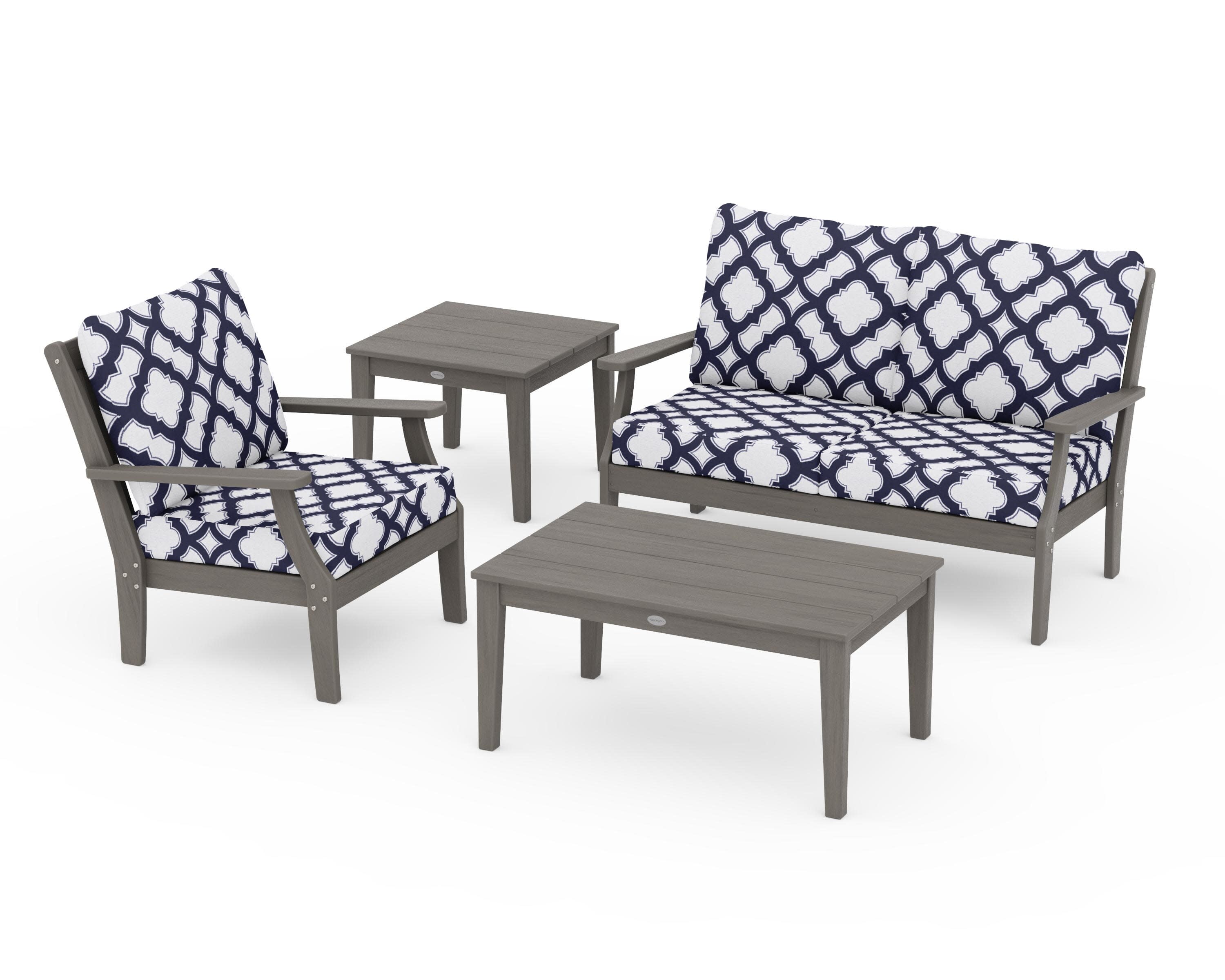 Braxton 4-Piece Deep Seating Set in Driftwood / Trellis Navy