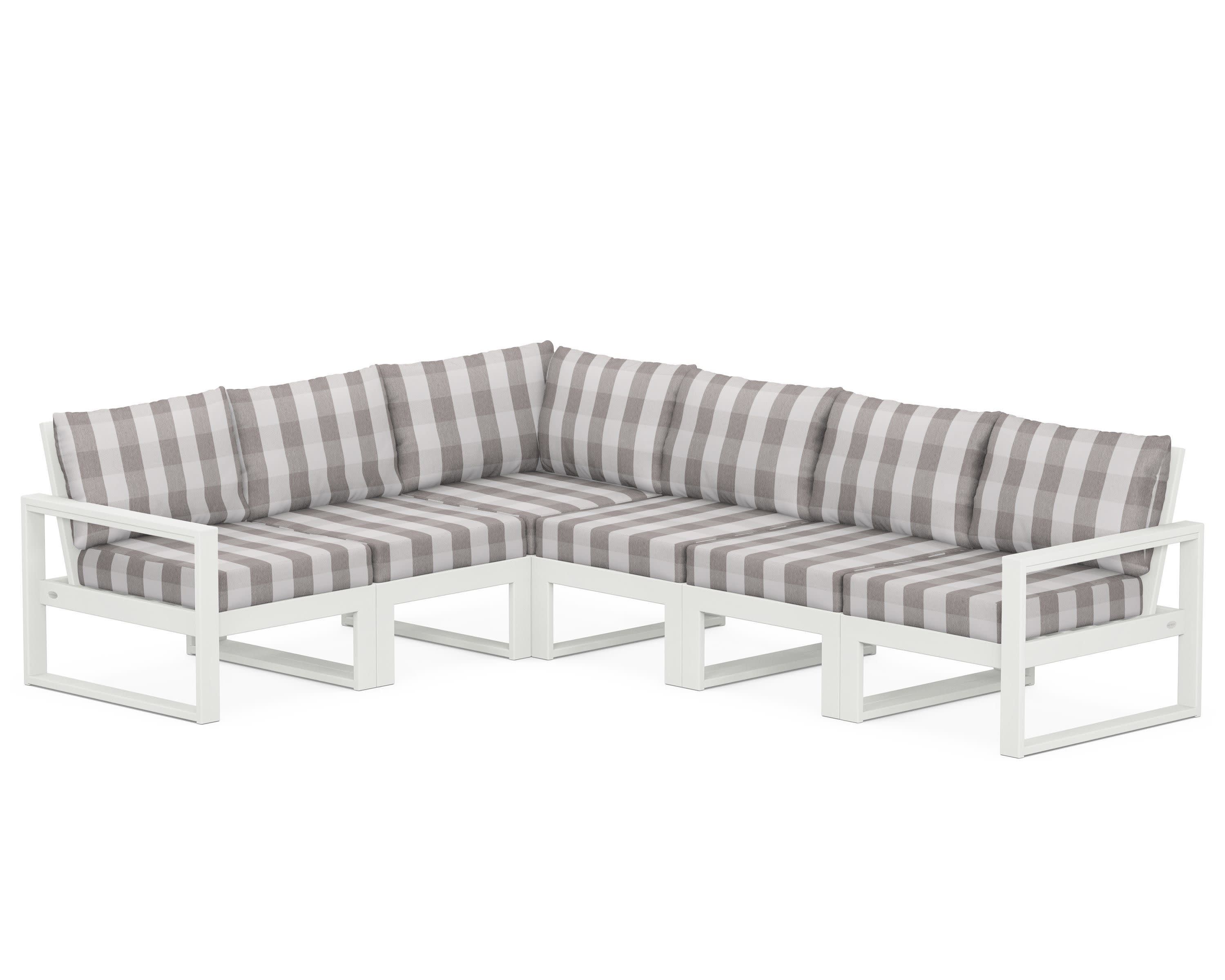 EDGE 6-Piece Modular Deep Seating Set in Vintage White / Buffalo Plaid Grey Mist