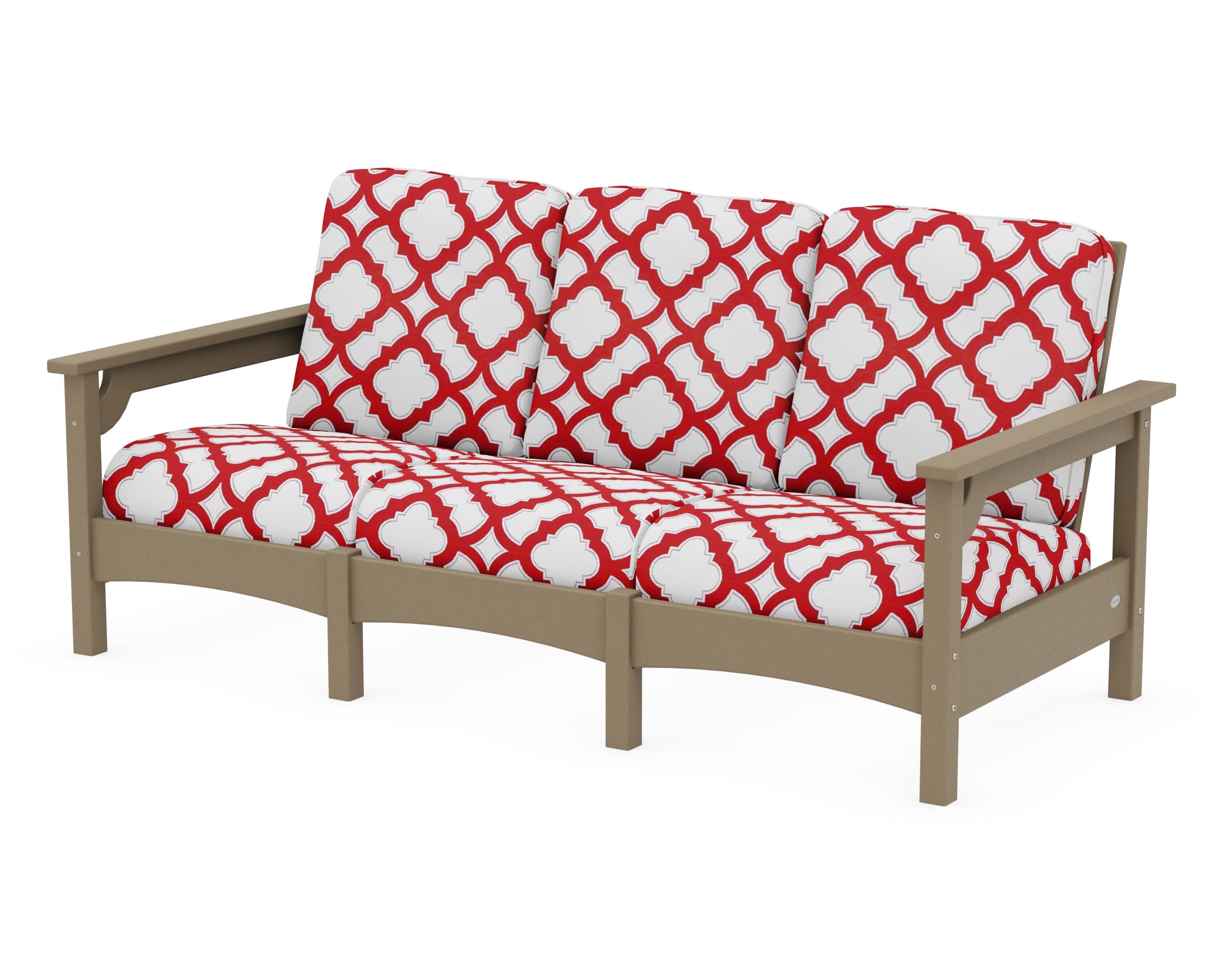Club Sofa in Vintage Sahara / Trellis Crimson