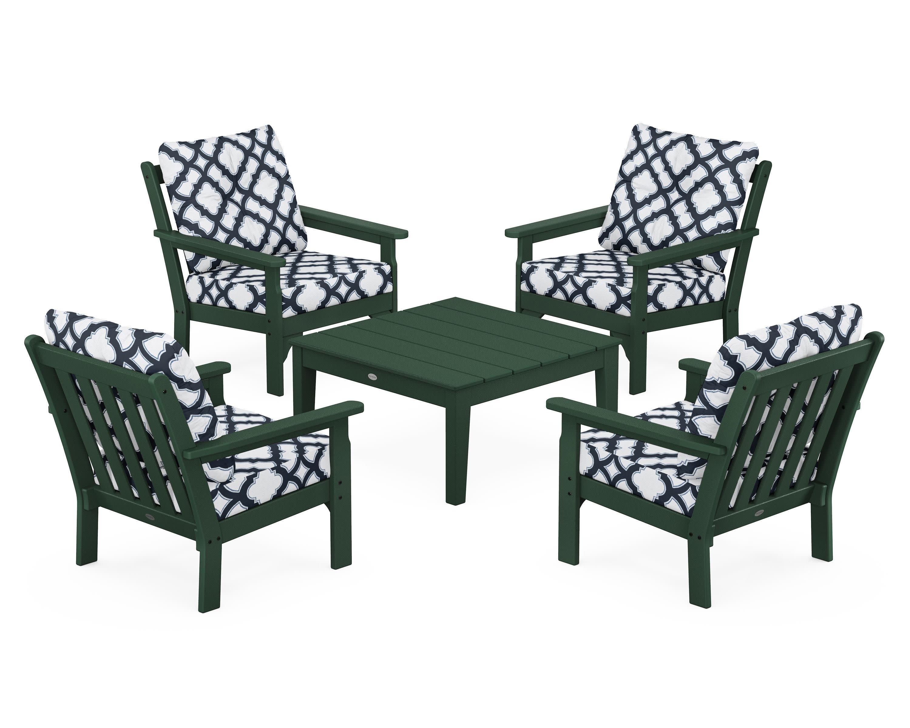 Vineyard 5-Piece Deep Seating Conversation Set in Green / Trellis Marine Indigo
