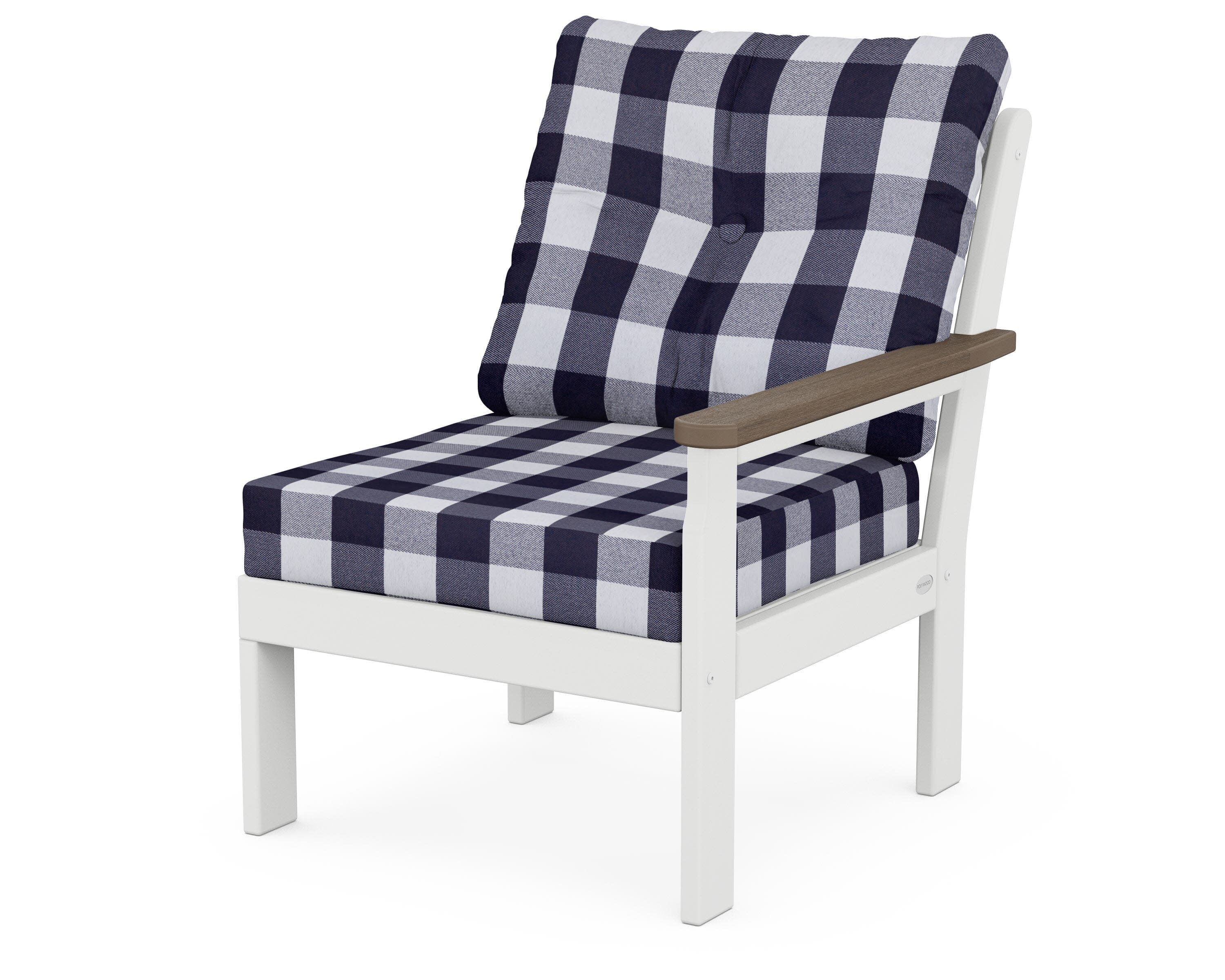 Vineyard Modular Right Arm Chair in White / Kona / Buffalo Plaid Navy