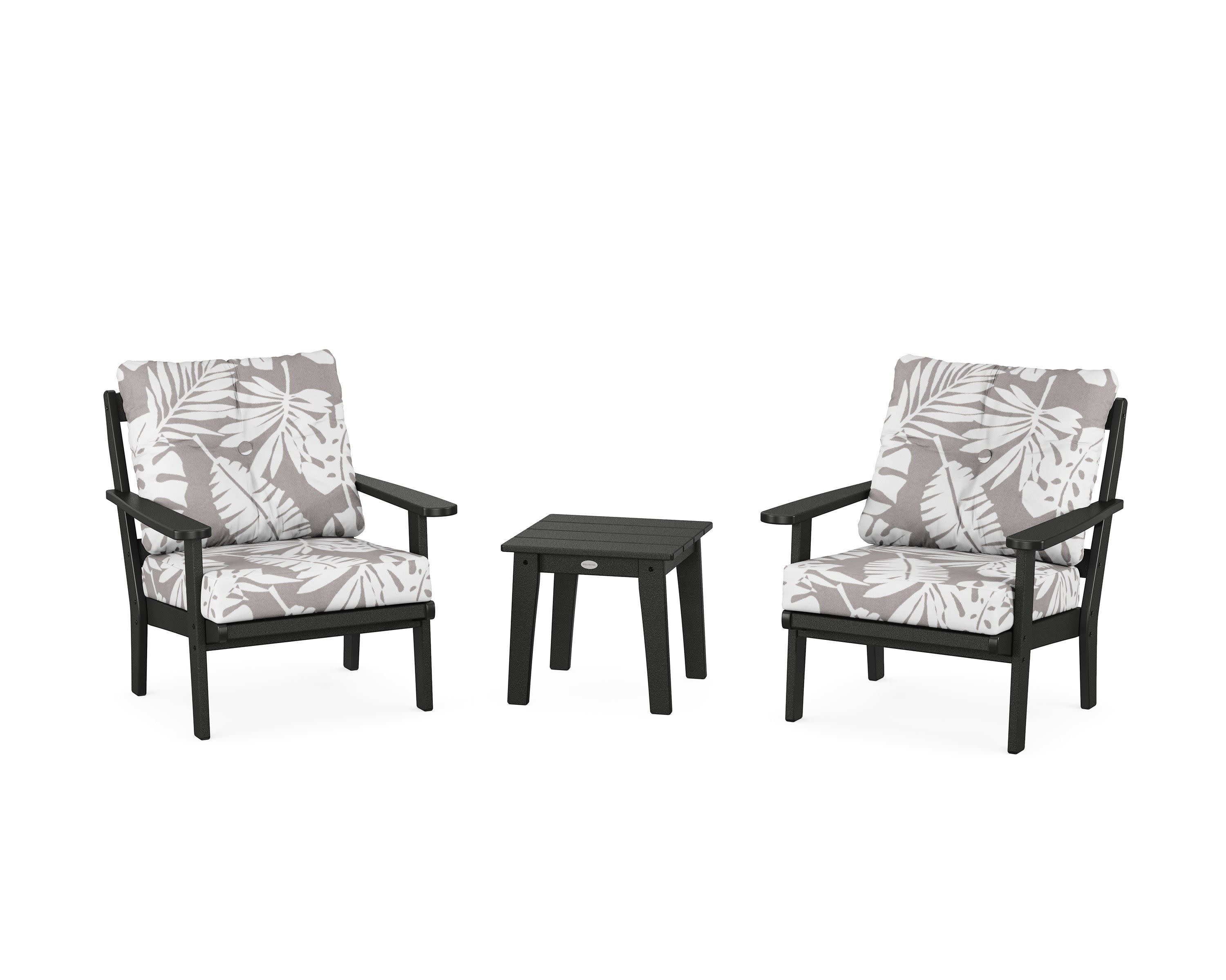 Mission 3-Piece Deep Seating Set in Black / Leaf Grey Mist