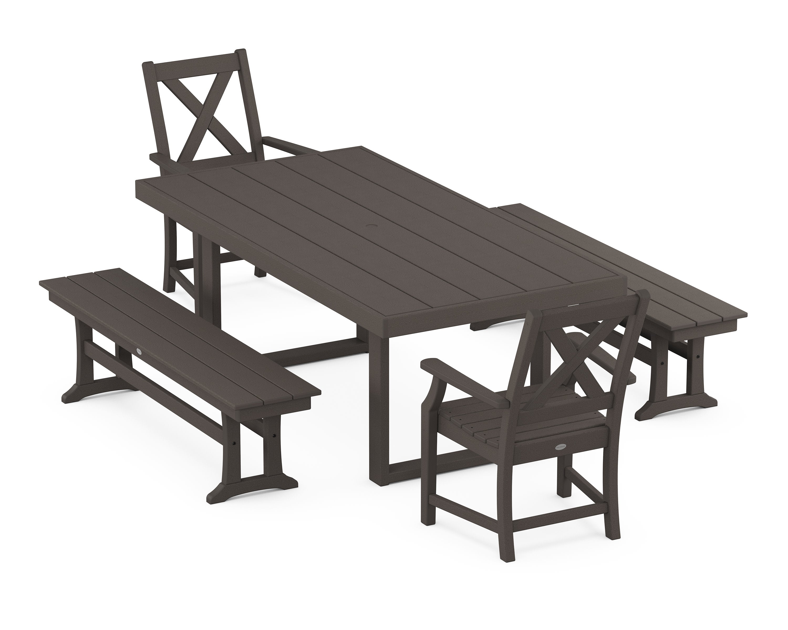 Braxton 5-Piece Dining Set with Benches in Vintage Coffee