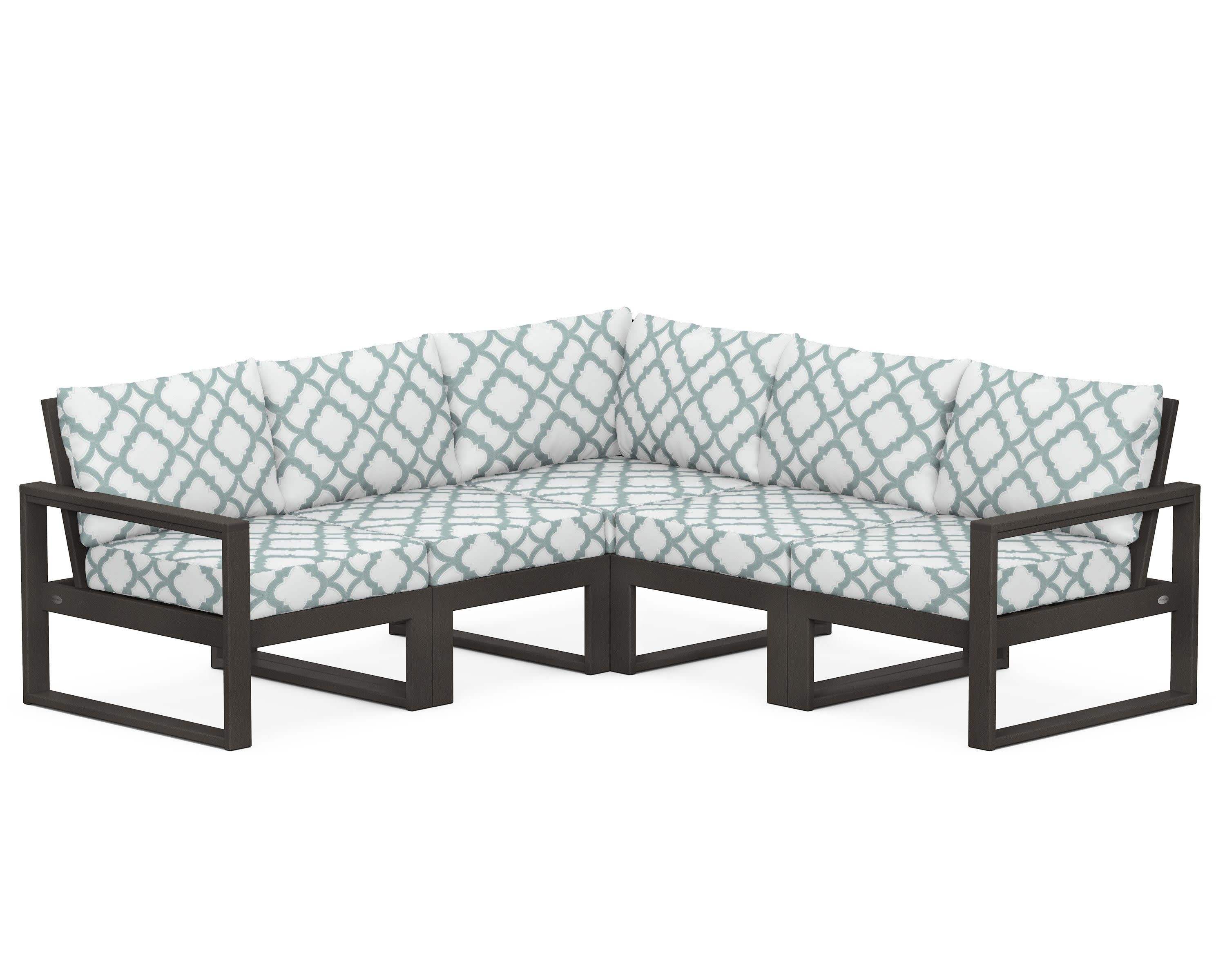 EDGE 5-Piece Modular Deep Seating Set in Vintage Coffee / Trellis Glacier Spa