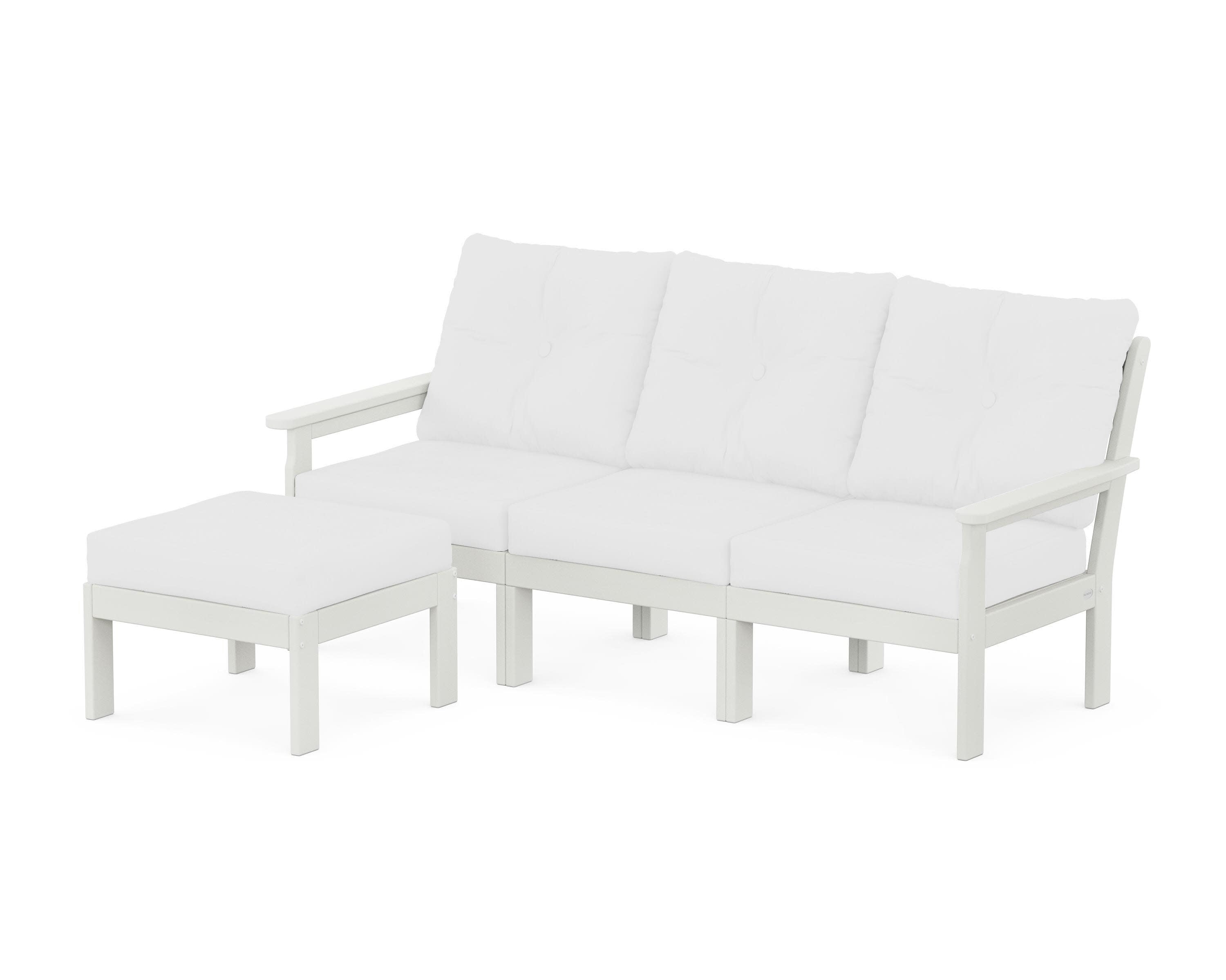 Vineyard 4-Piece Sectional with Ottoman in Vintage White / Natural
