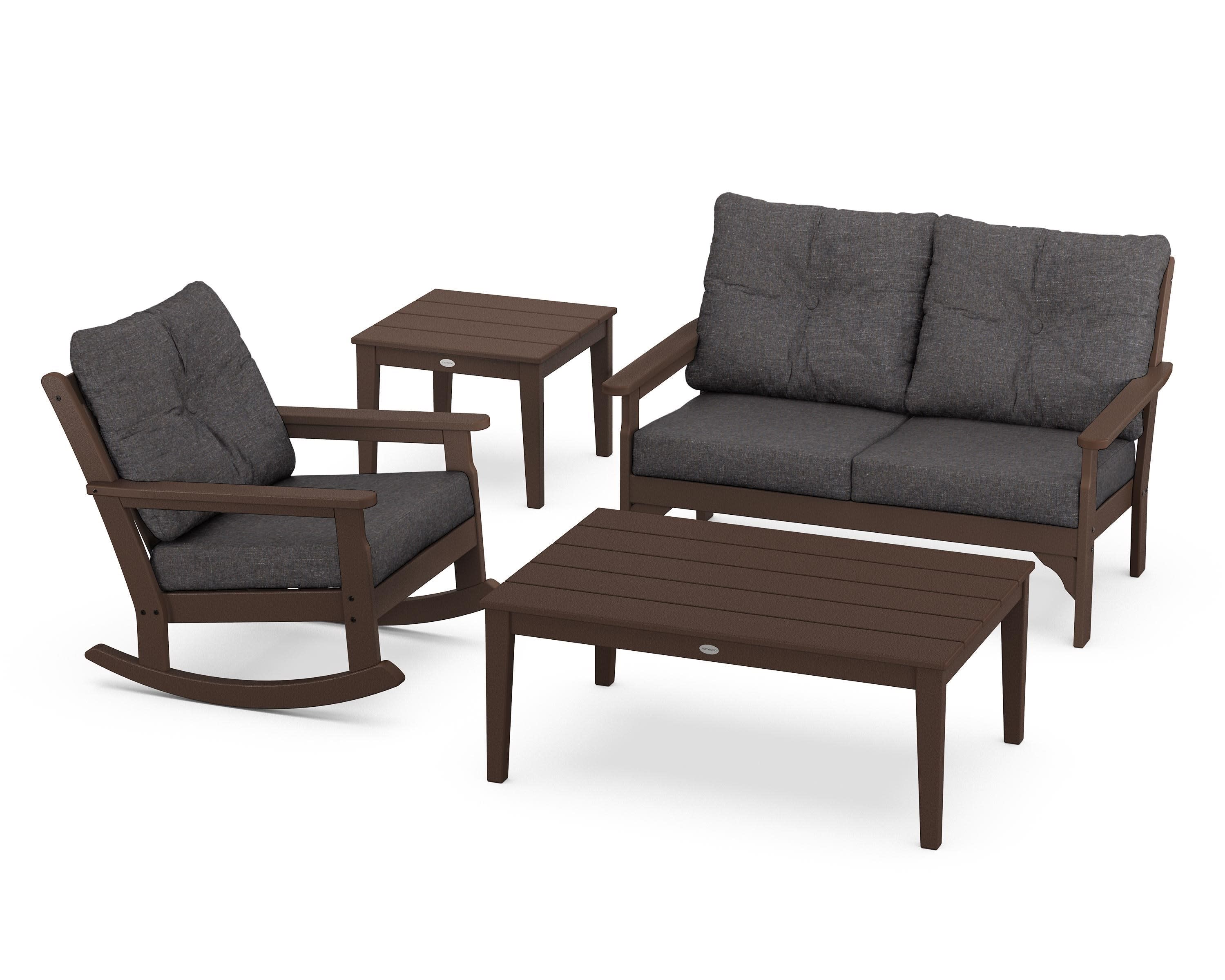 Vineyard 4-Piece Deep Seating Rocker Set in Mahogany / Ash Charcoal