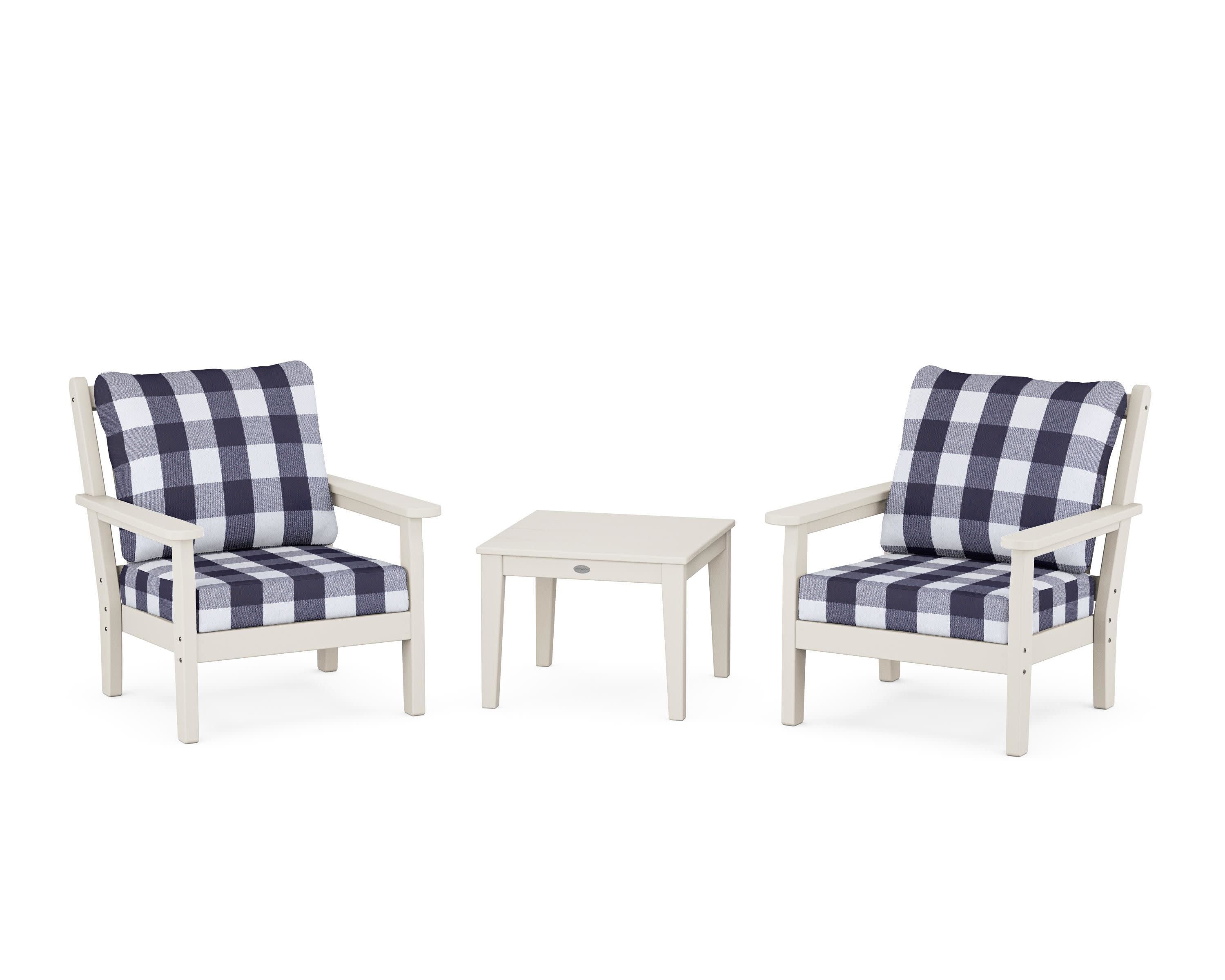 Chippendale 3-Piece Deep Seating Set in Sand / Buffalo Plaid Navy