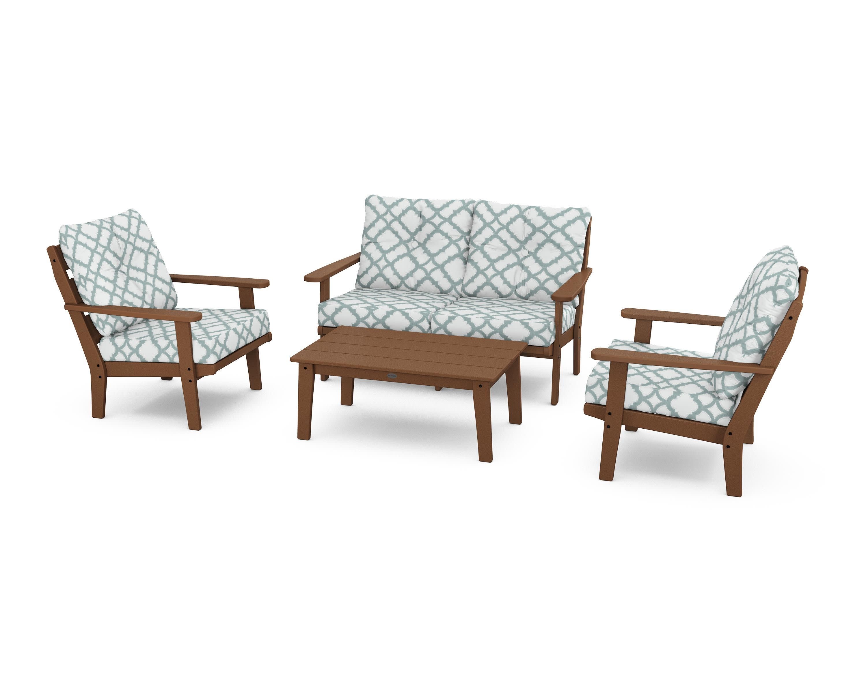 Lakeside 4-Piece Deep Seating Set in Teak / Trellis Glacier Spa