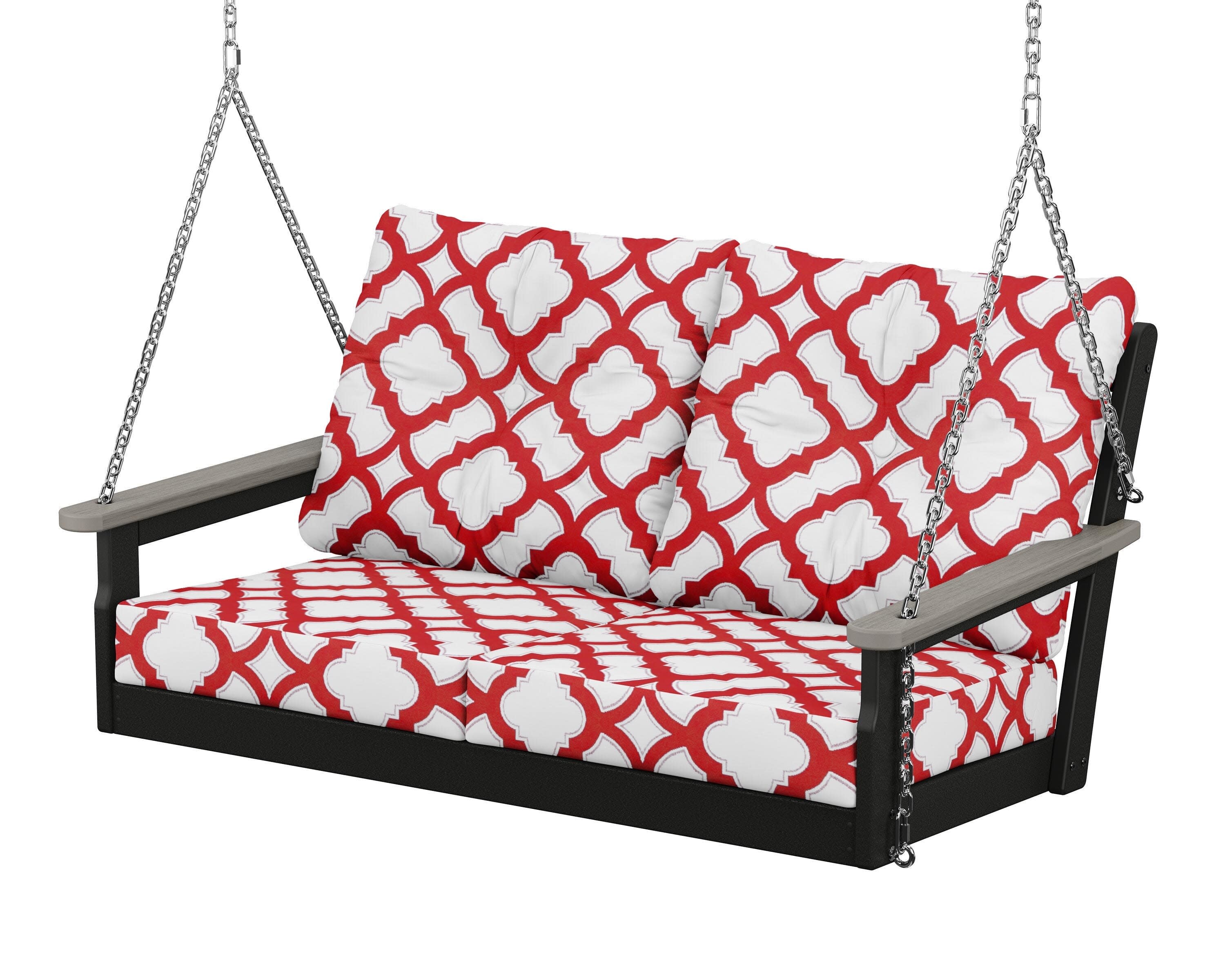 Vineyard Deep Seating Swing in Black / Driftwood / Trellis Crimson