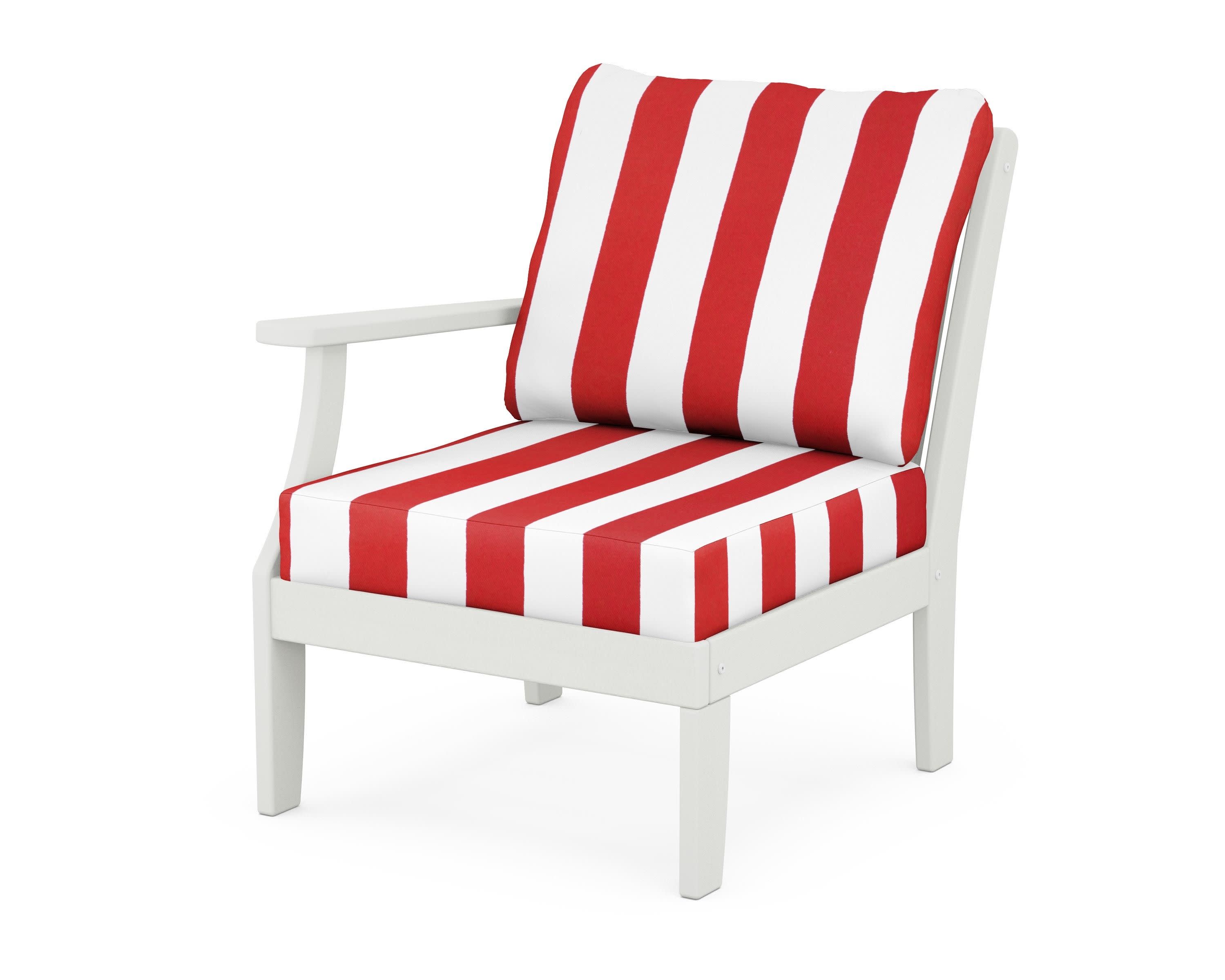 Braxton Modular Left Arm Chair in Vintage White / Cabana Stripe Crimson