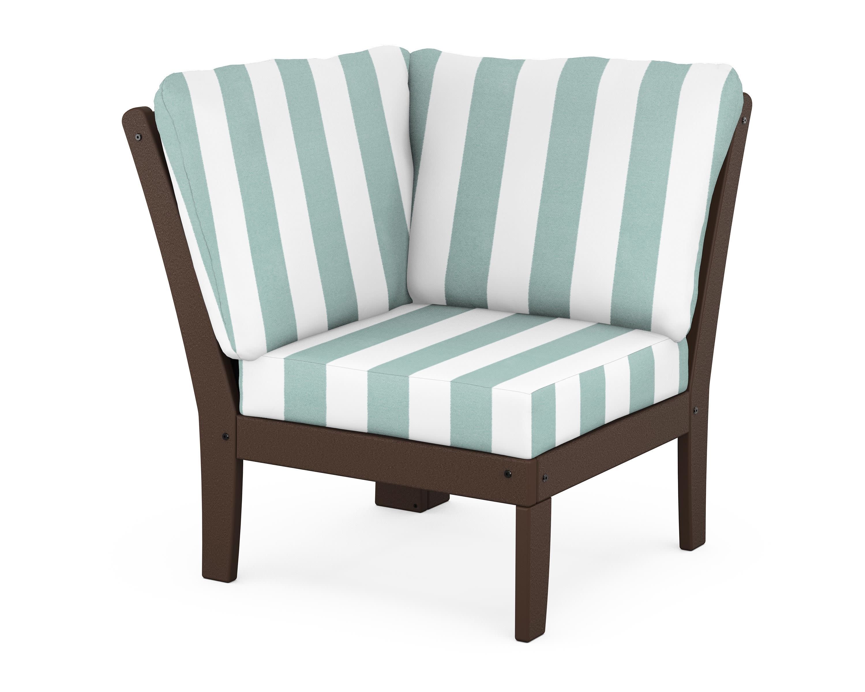 Braxton Modular Corner Chair in Mahogany / Cabana Stripe Glacier Spa