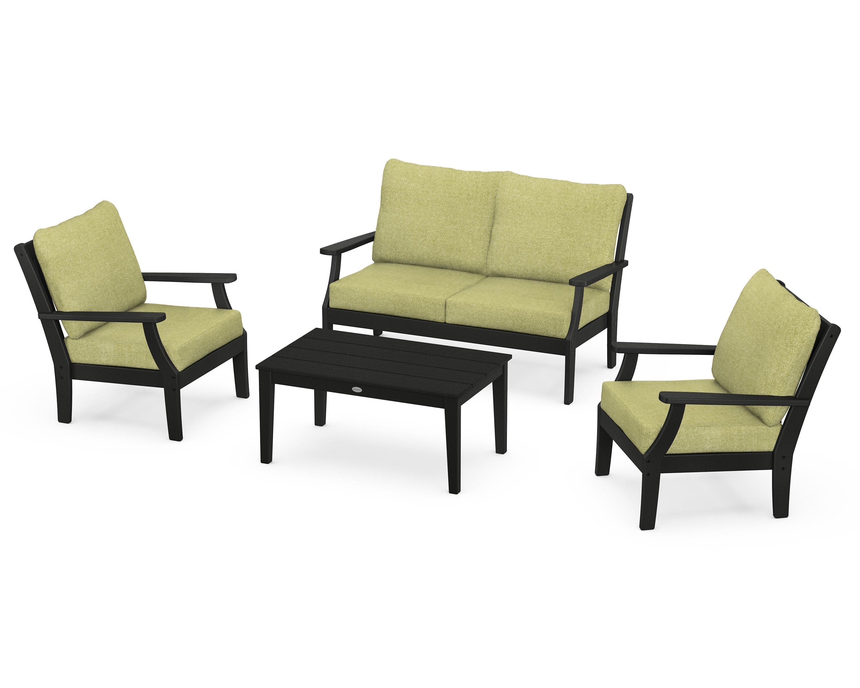 Braxton 4-Piece Deep Seating Chair Set in Black / Chartreuse Boucle