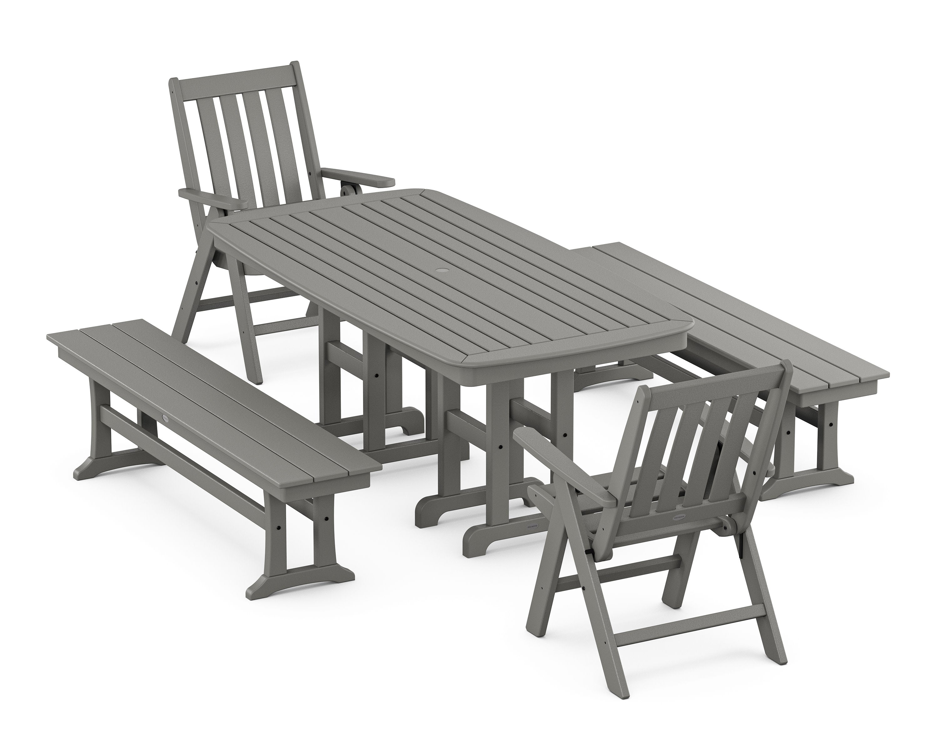 Vineyard Folding Chair 6-Piece Dining Set with Benches in Slate Grey