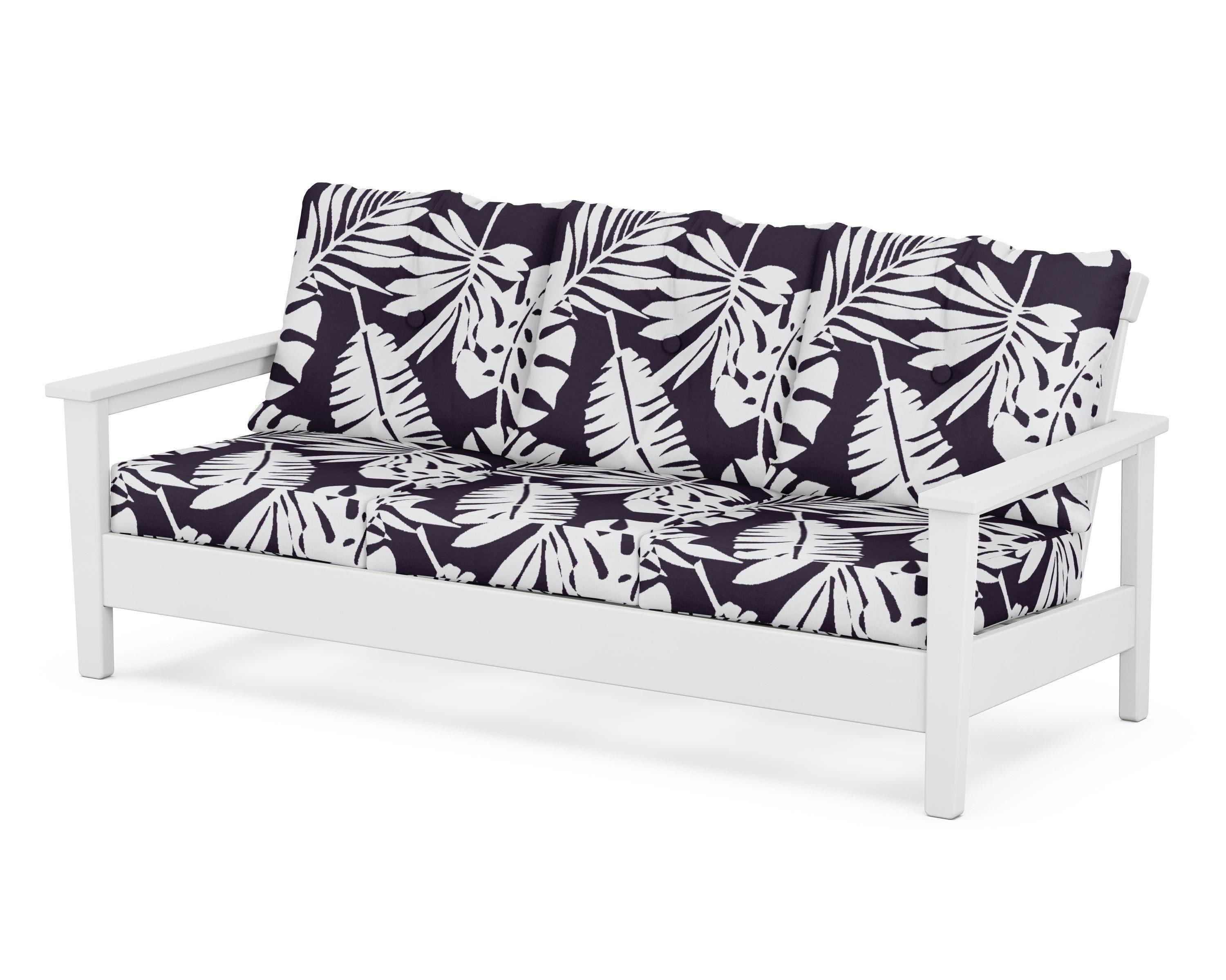 Prescott Deep Seating Sofa in White / Leaf Navy