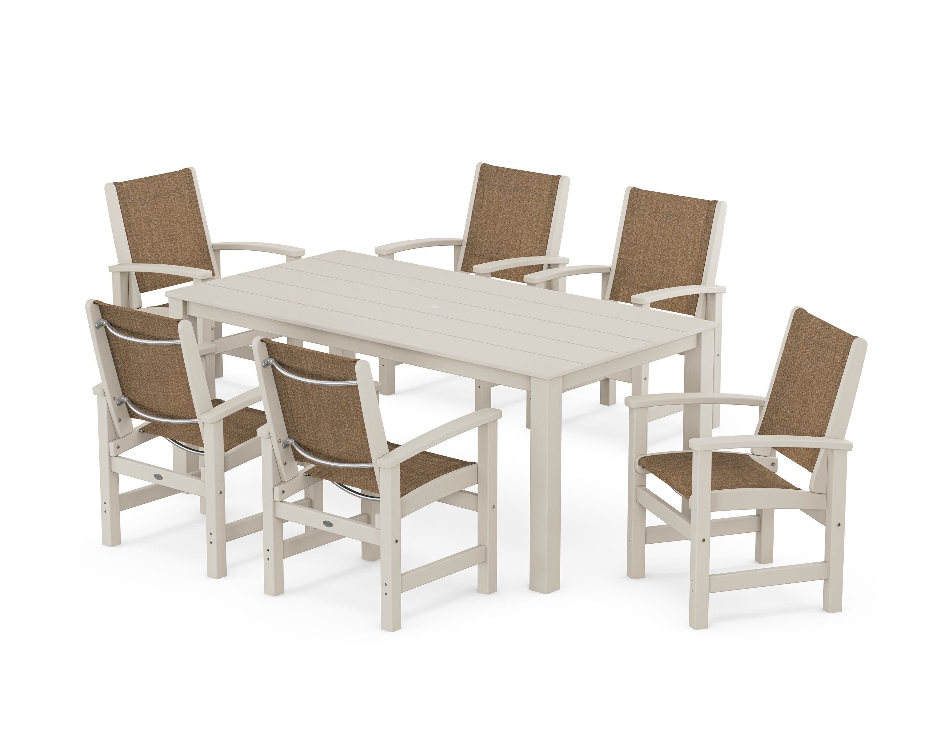 Coastal 7-Piece Parsons Dining Set in Sand / Burlap Sling