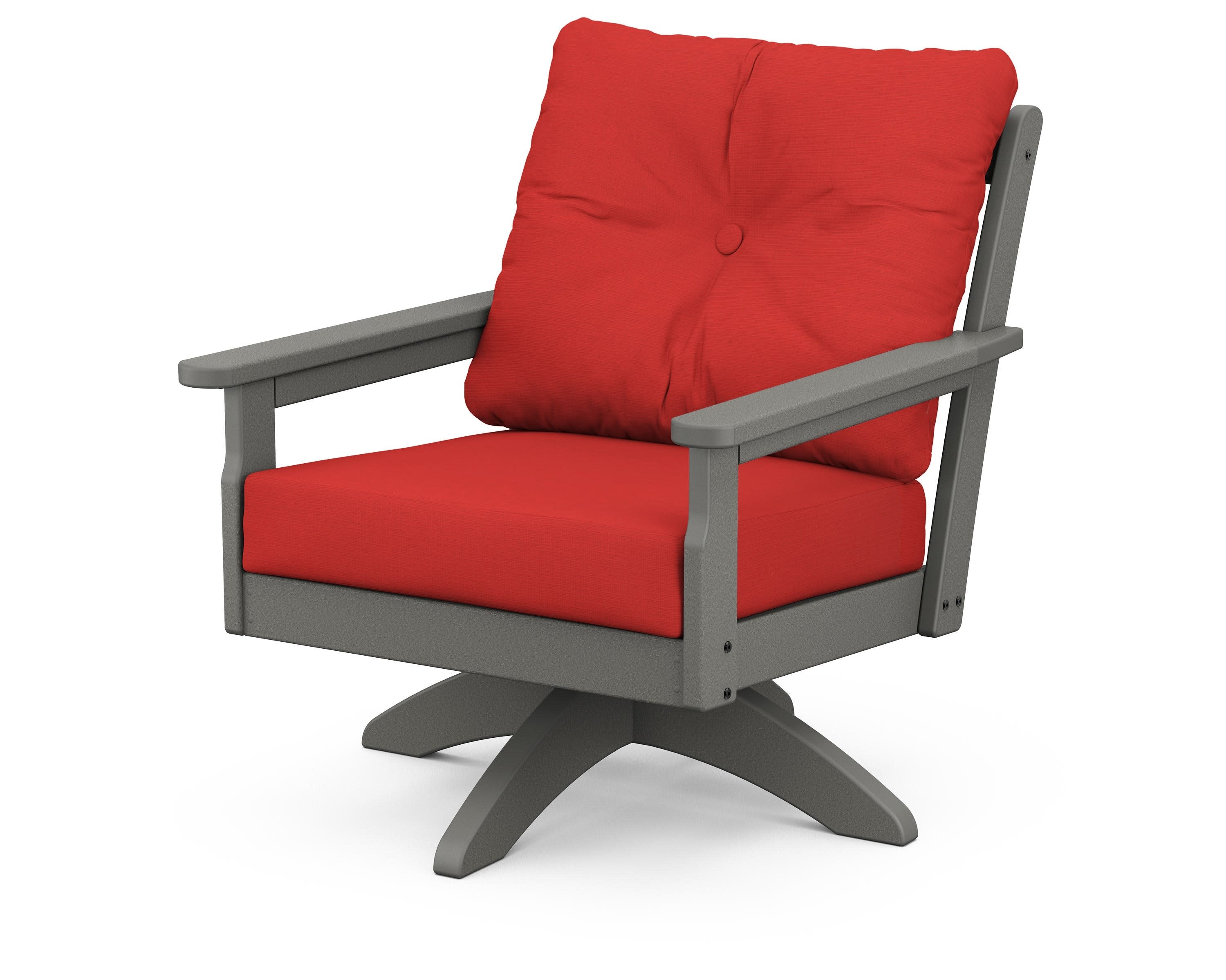 Vineyard Deep Seating Swivel Chair in Slate Grey / Crimson Linen