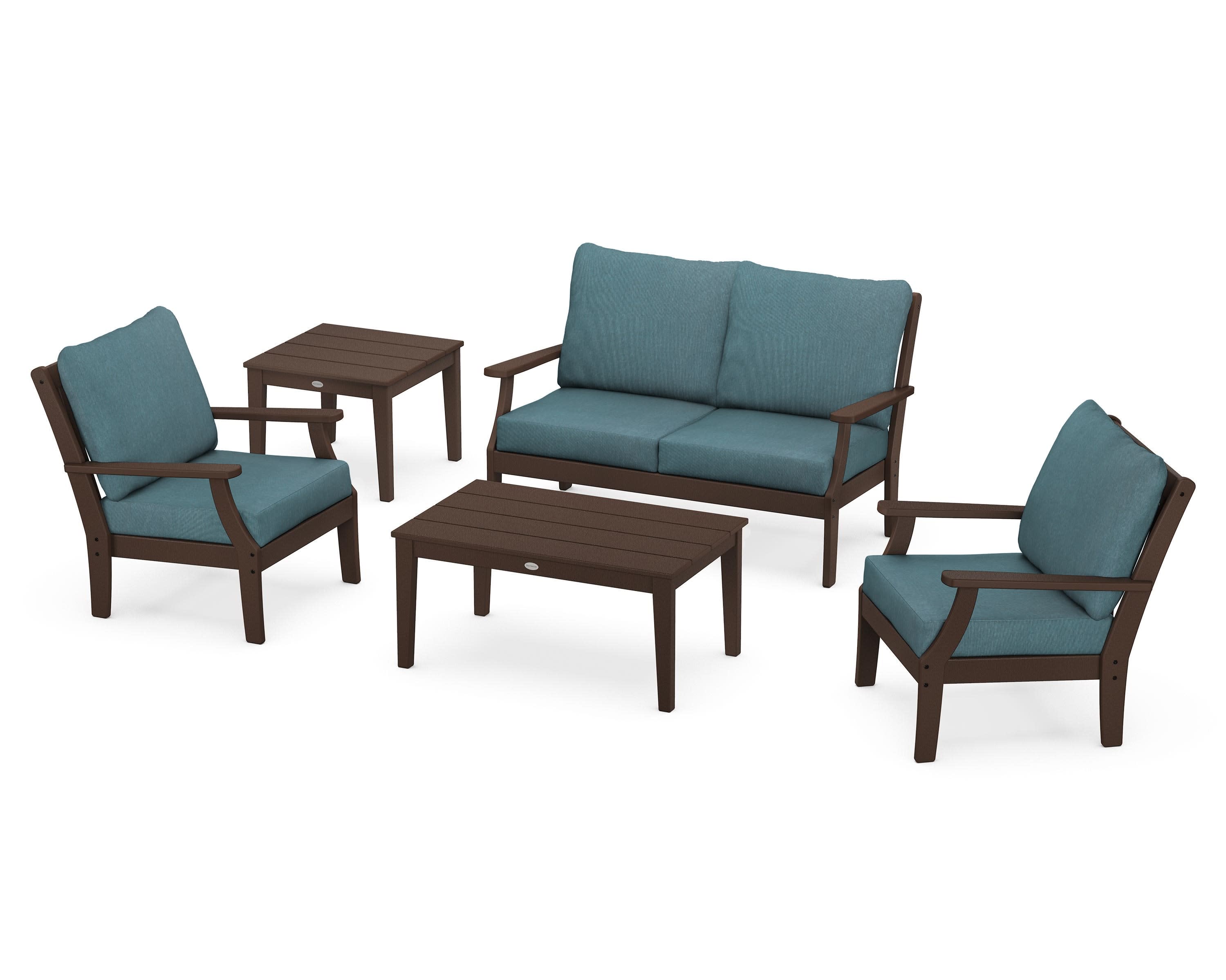 Braxton 5-Piece Deep Seating Set in Mahogany / Ocean Teal