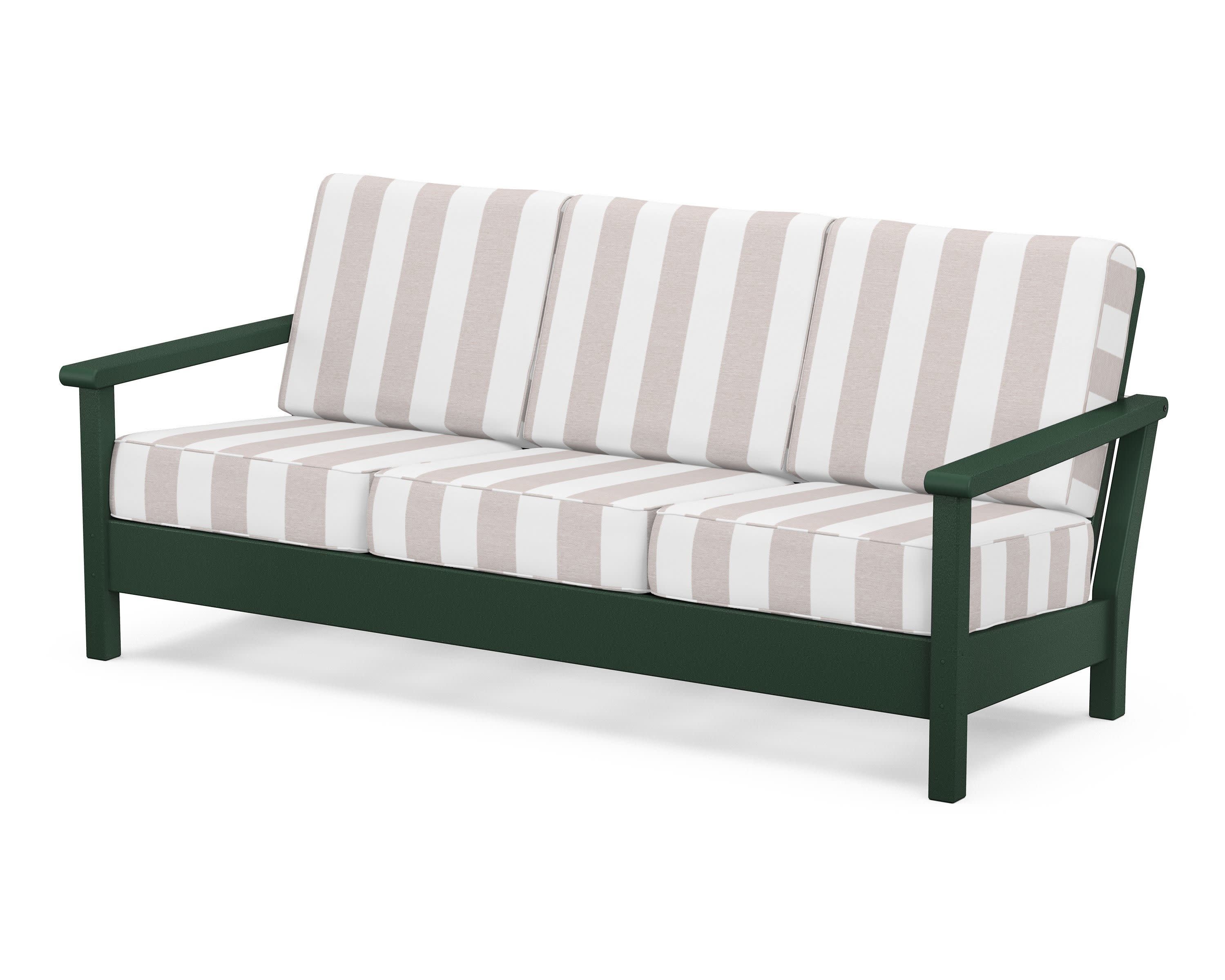 Harbour Deep Seating Sofa in Green / Cabana Stripe Dune Burlap