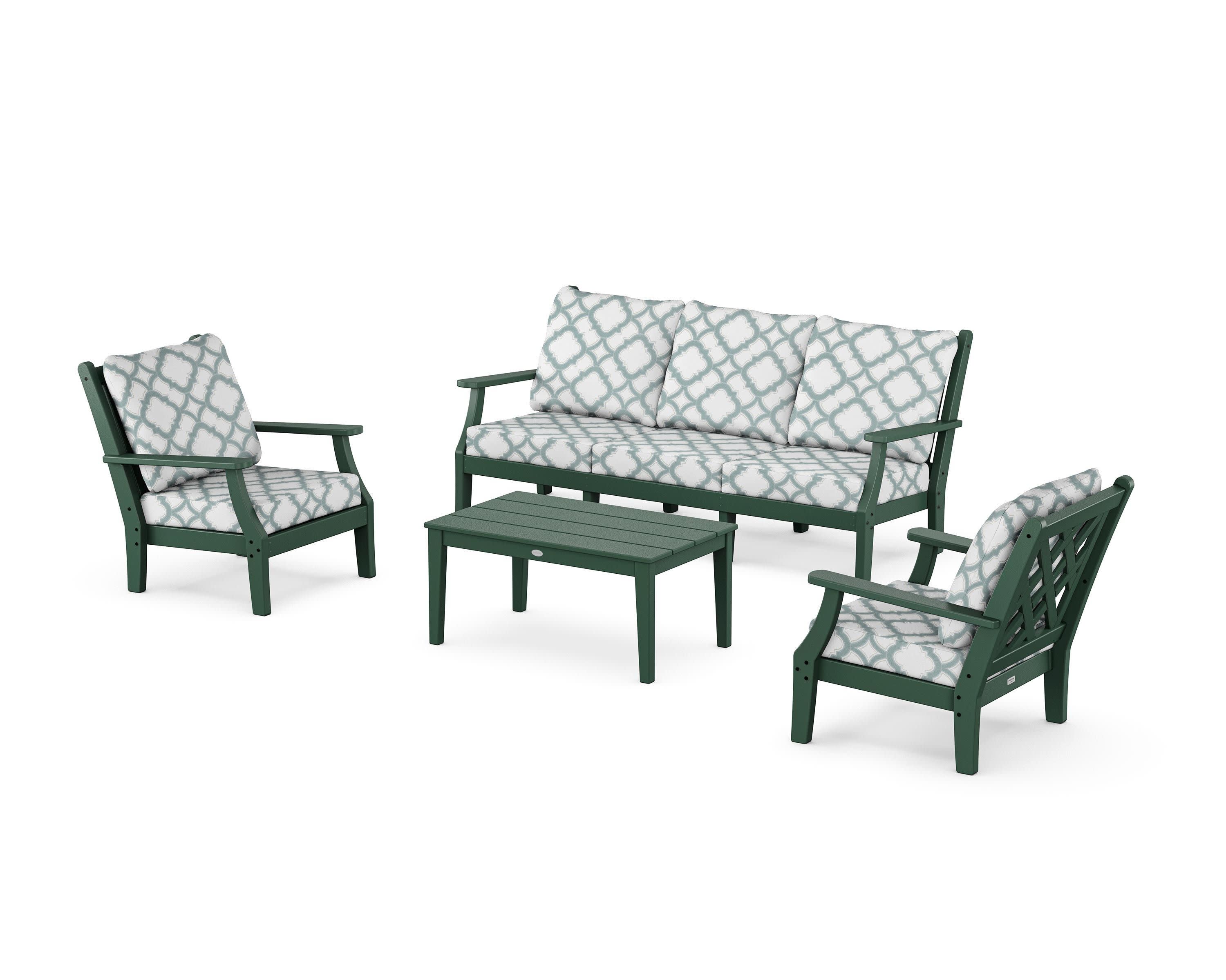 Wovendale 4-Piece Deep Seating Set with Sofa in Green / Trellis Glacier Spa
