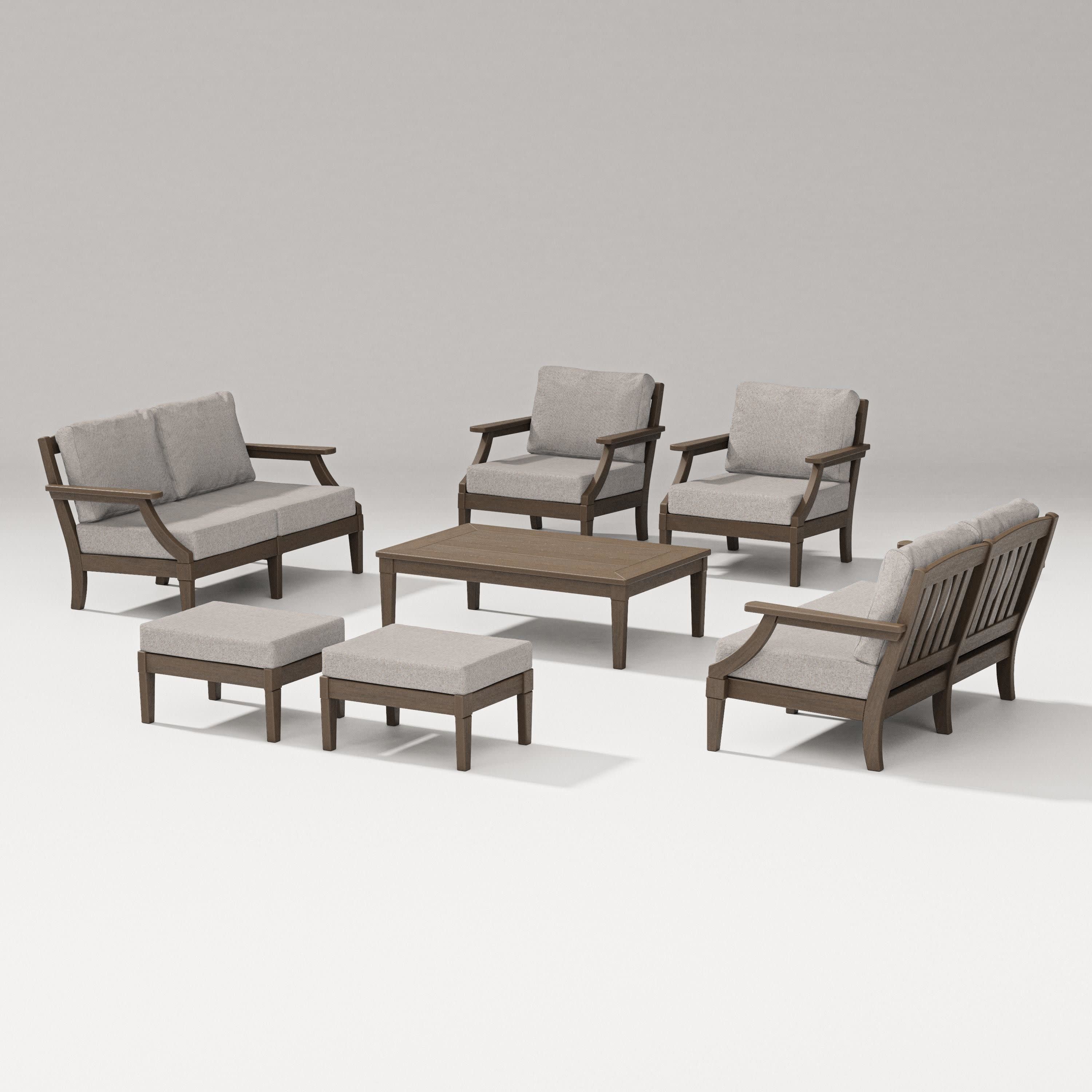 Estate 7-Piece Lounge Loveseat Set in Kona / Weathered Tweed