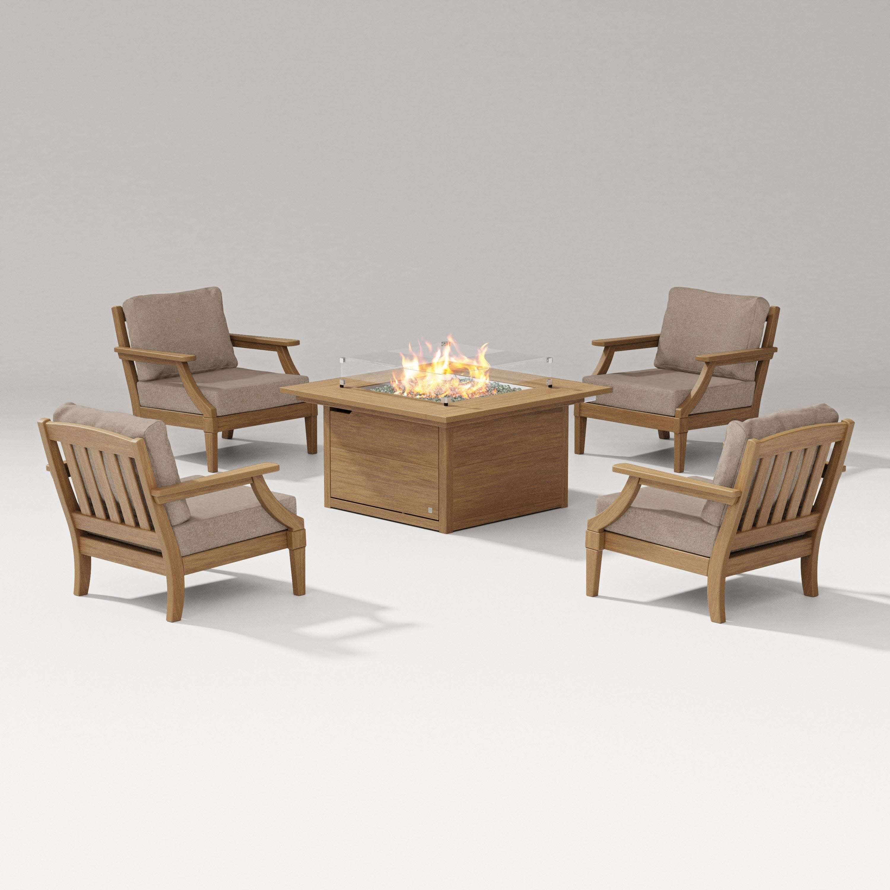 Estate 5-Piece Lounge Fire Table Set in Natural / Spiced Burlap
