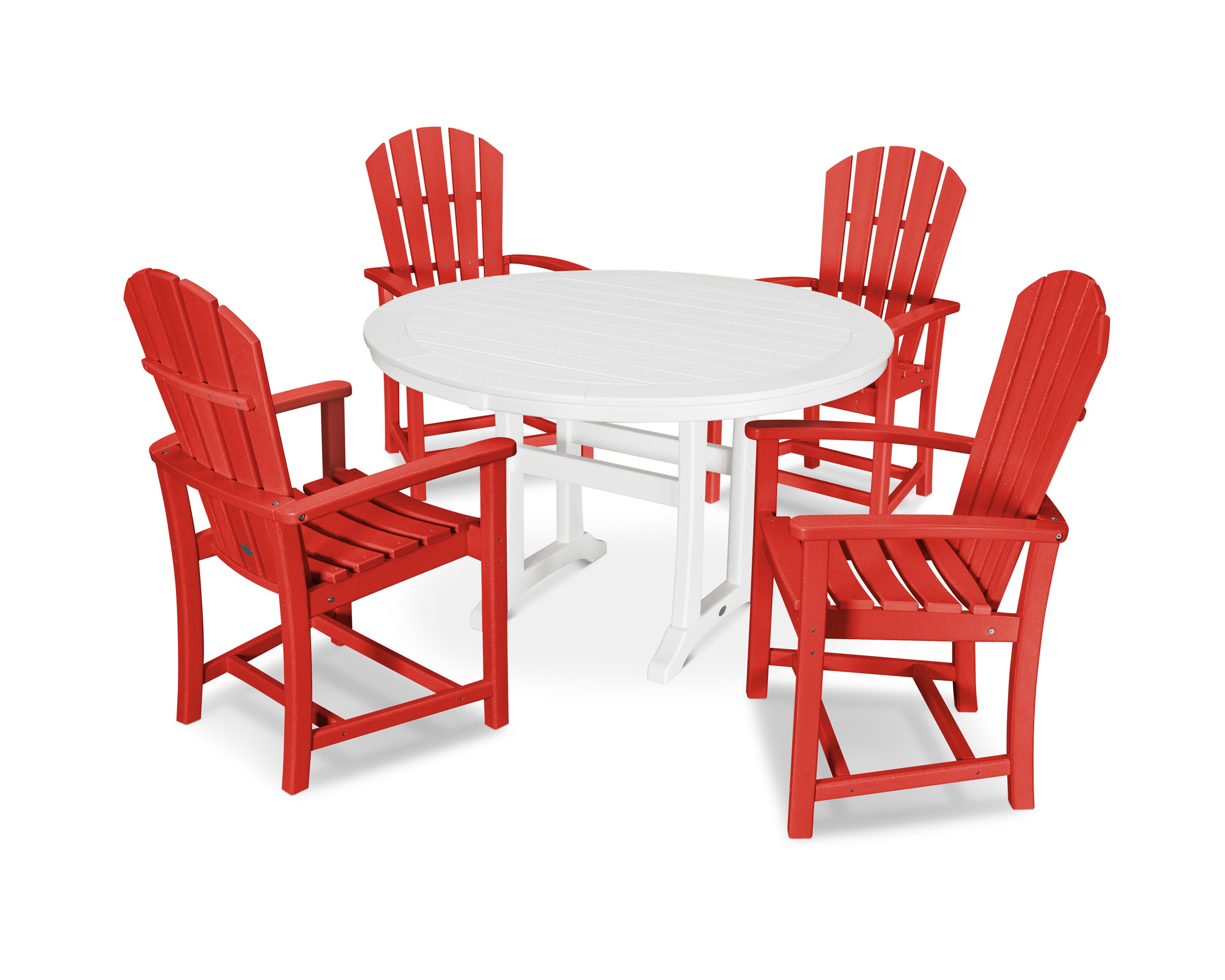 Palm Coast 5-Piece Round Dining Set in Sunset Red / White