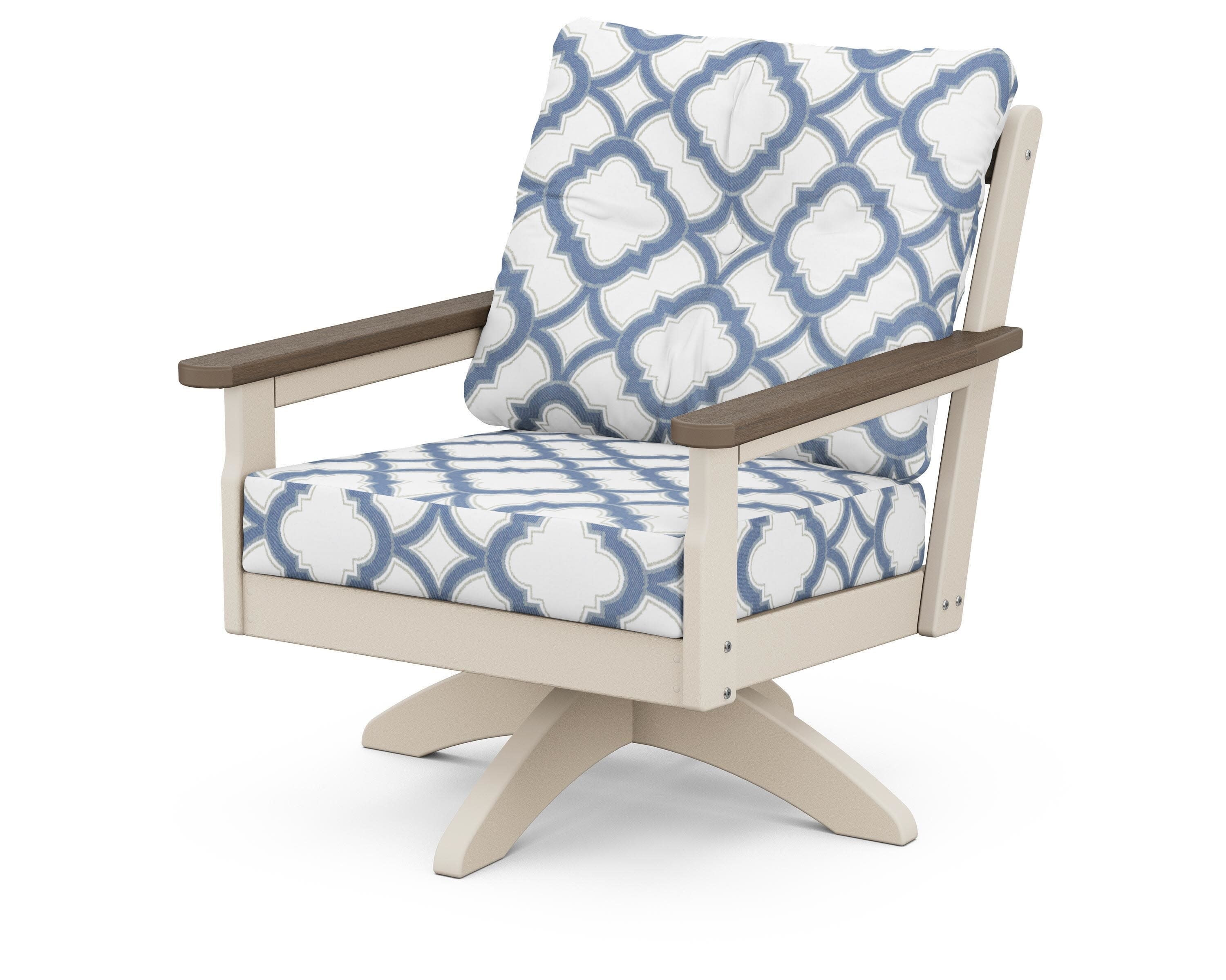 Vineyard Deep Seating Swivel Chair in Sand / Kona / Trellis Sky Blue