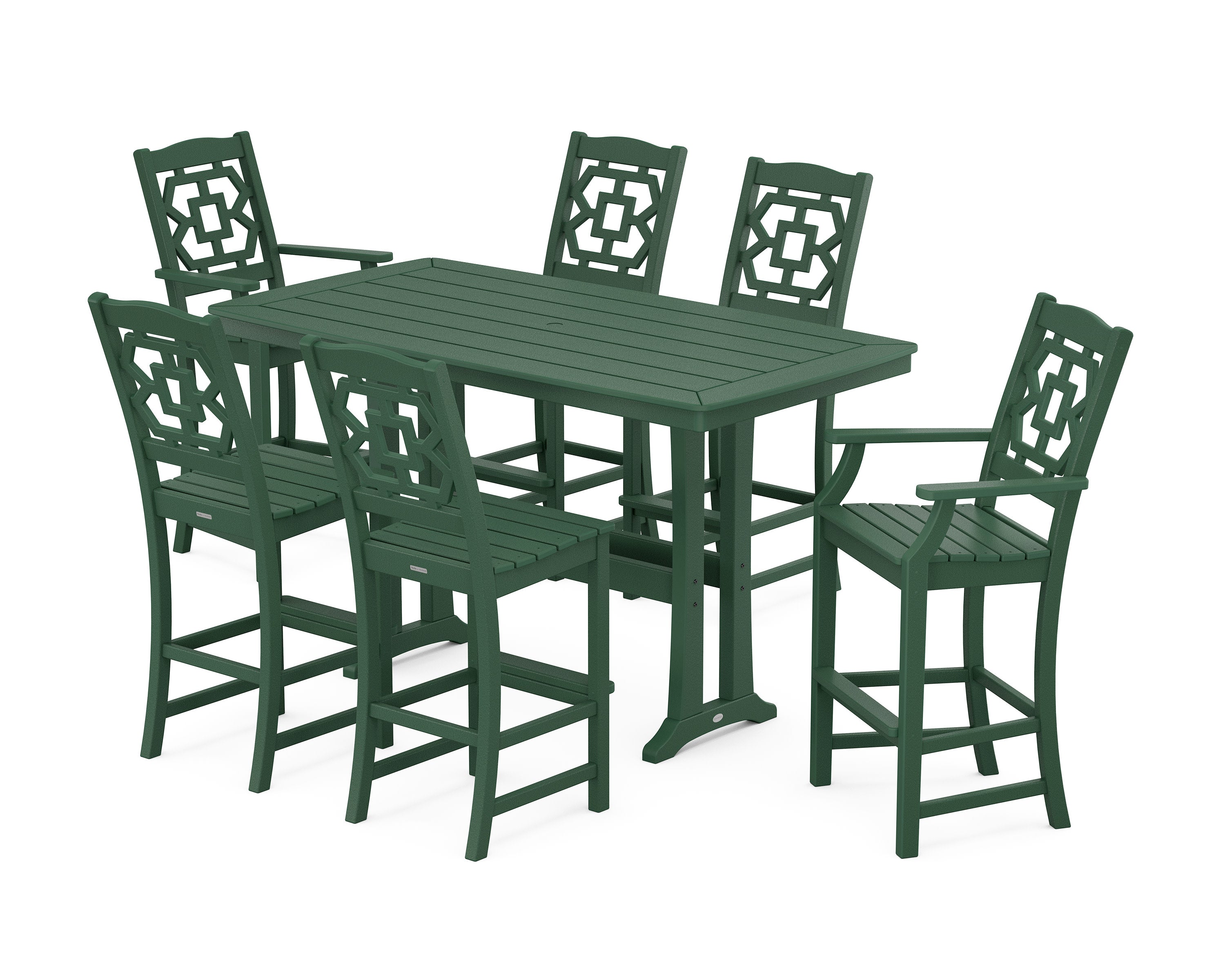 Chinoiserie 7-Piece Bar Set with Trestle Legs in Green