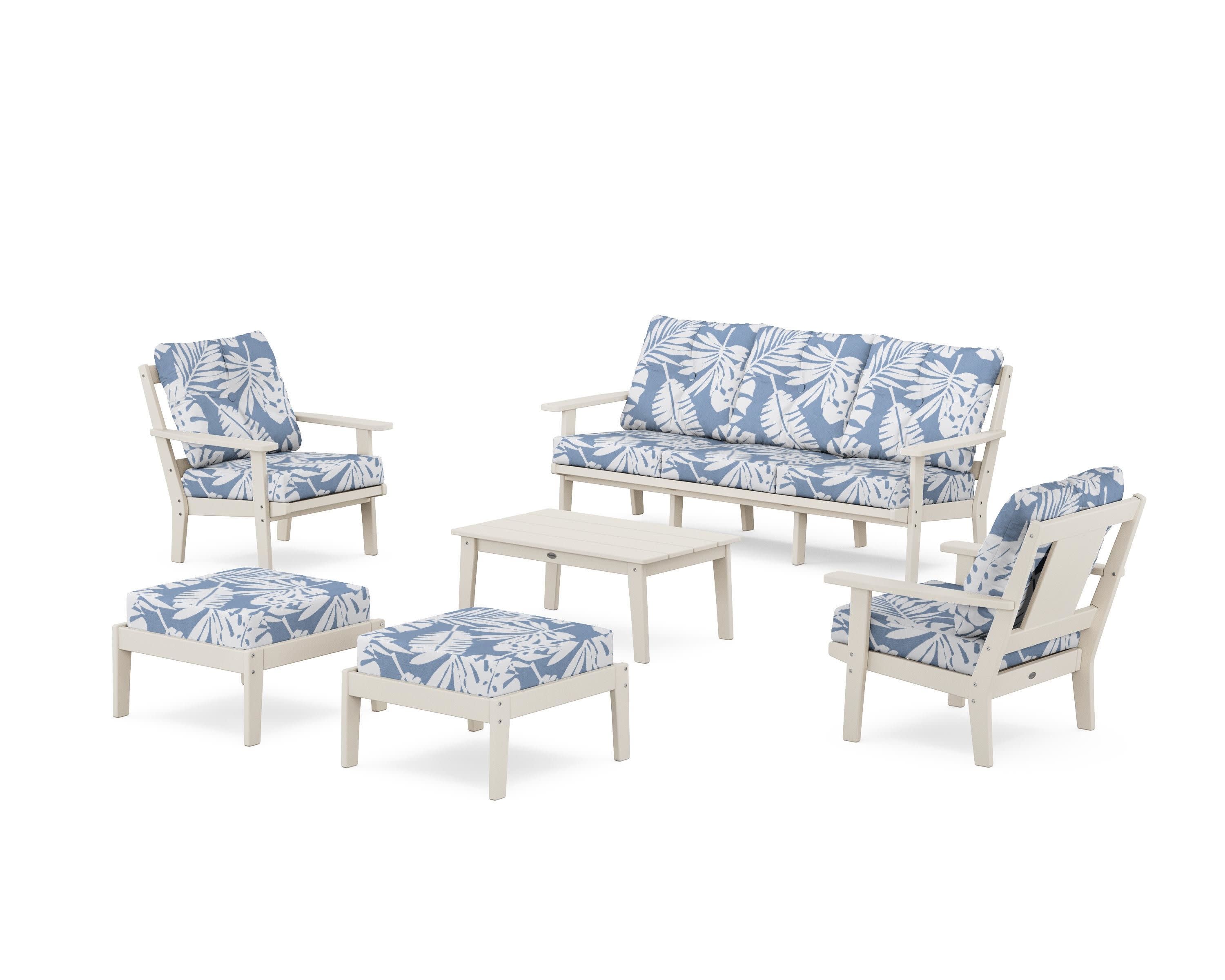 Prairie 6-Piece Lounge Sofa Set in Sand / Leaf Sky Blue