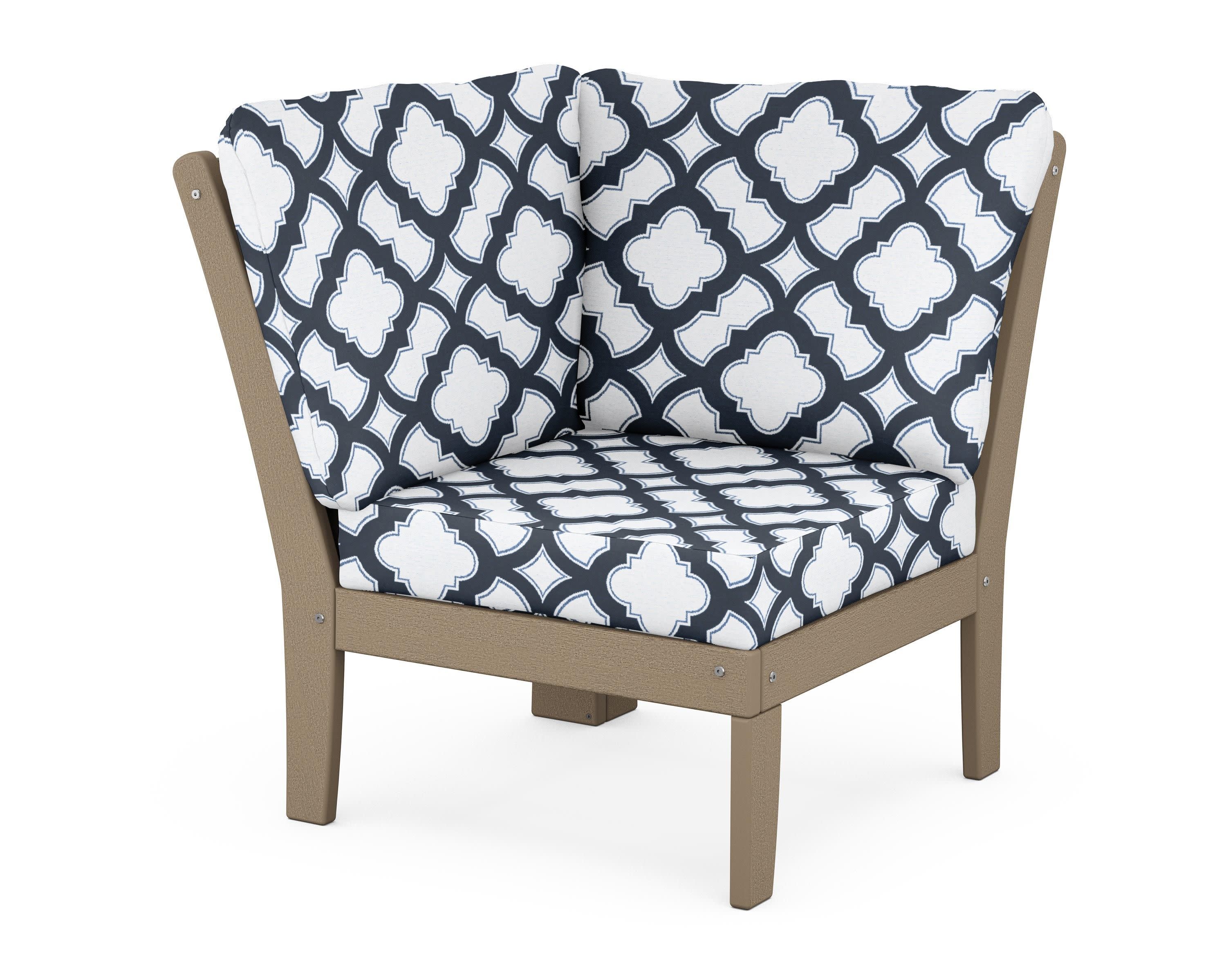 Braxton Modular Corner Chair in Vintage Sahara / Trellis Marine Indigo