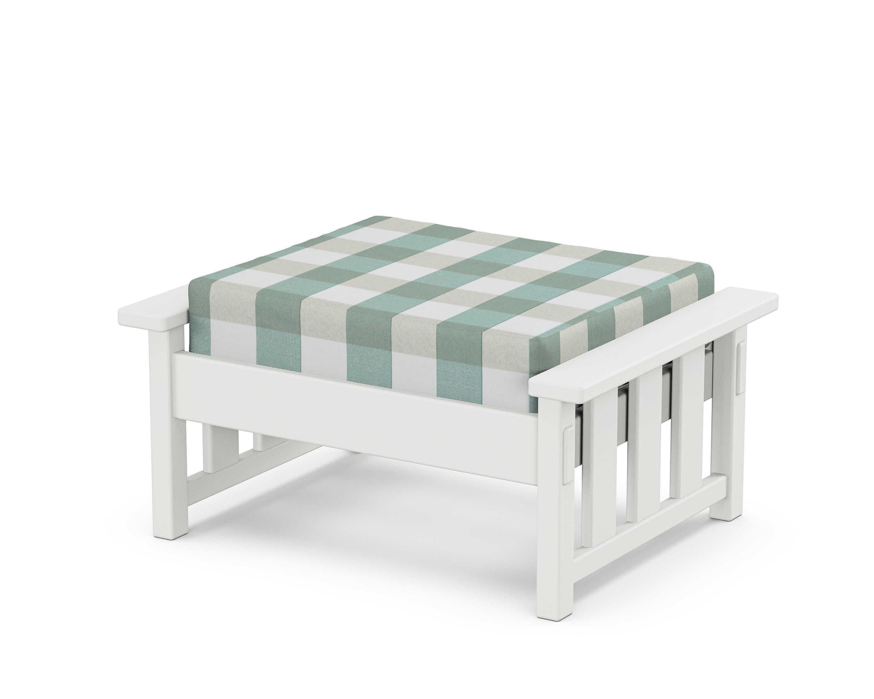 Acadia Deep Seating Ottoman in White / Buffalo Plaid Glacier Spa