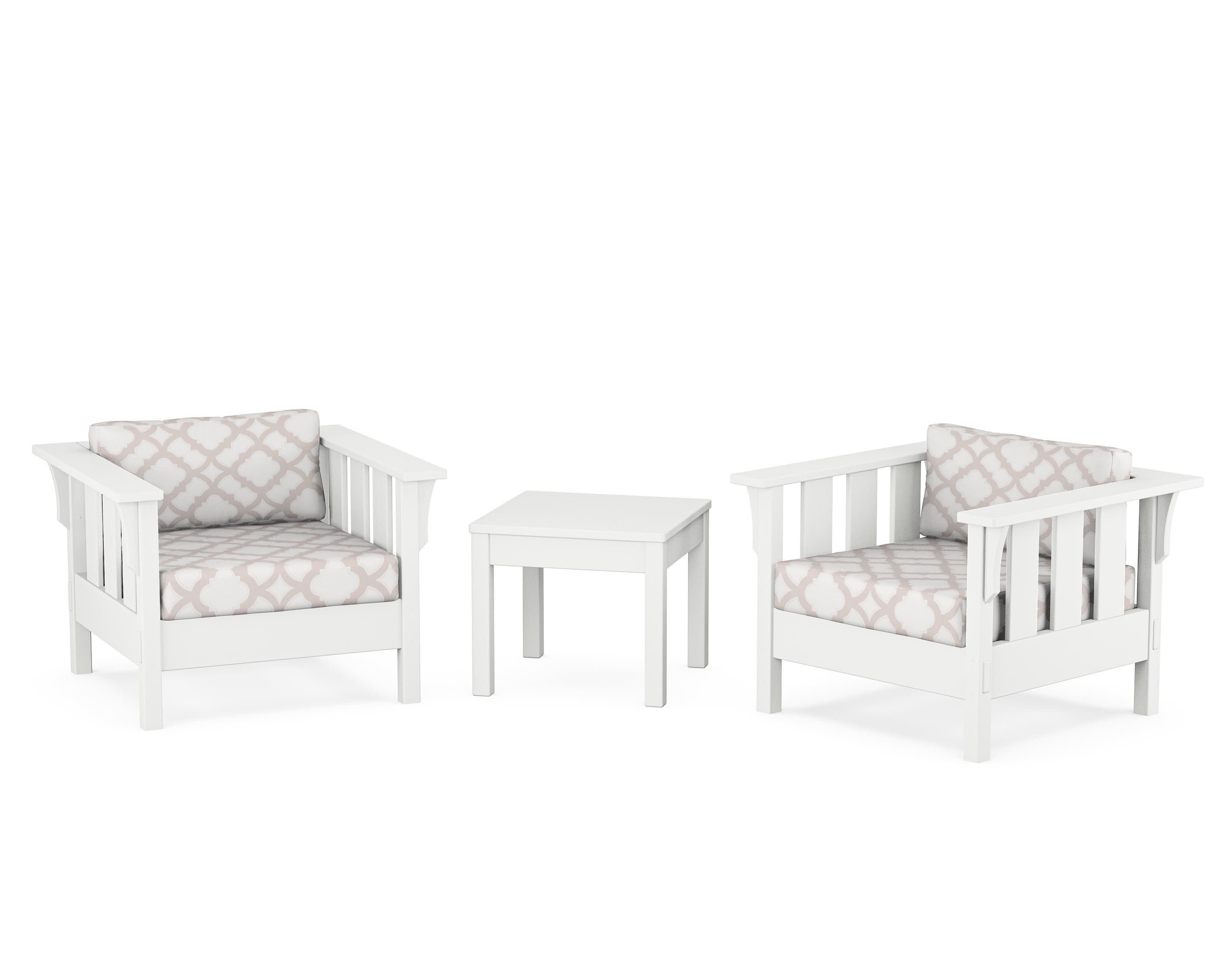Acadia 3-Piece Deep Seating Set in White / Trellis Dune Burlap