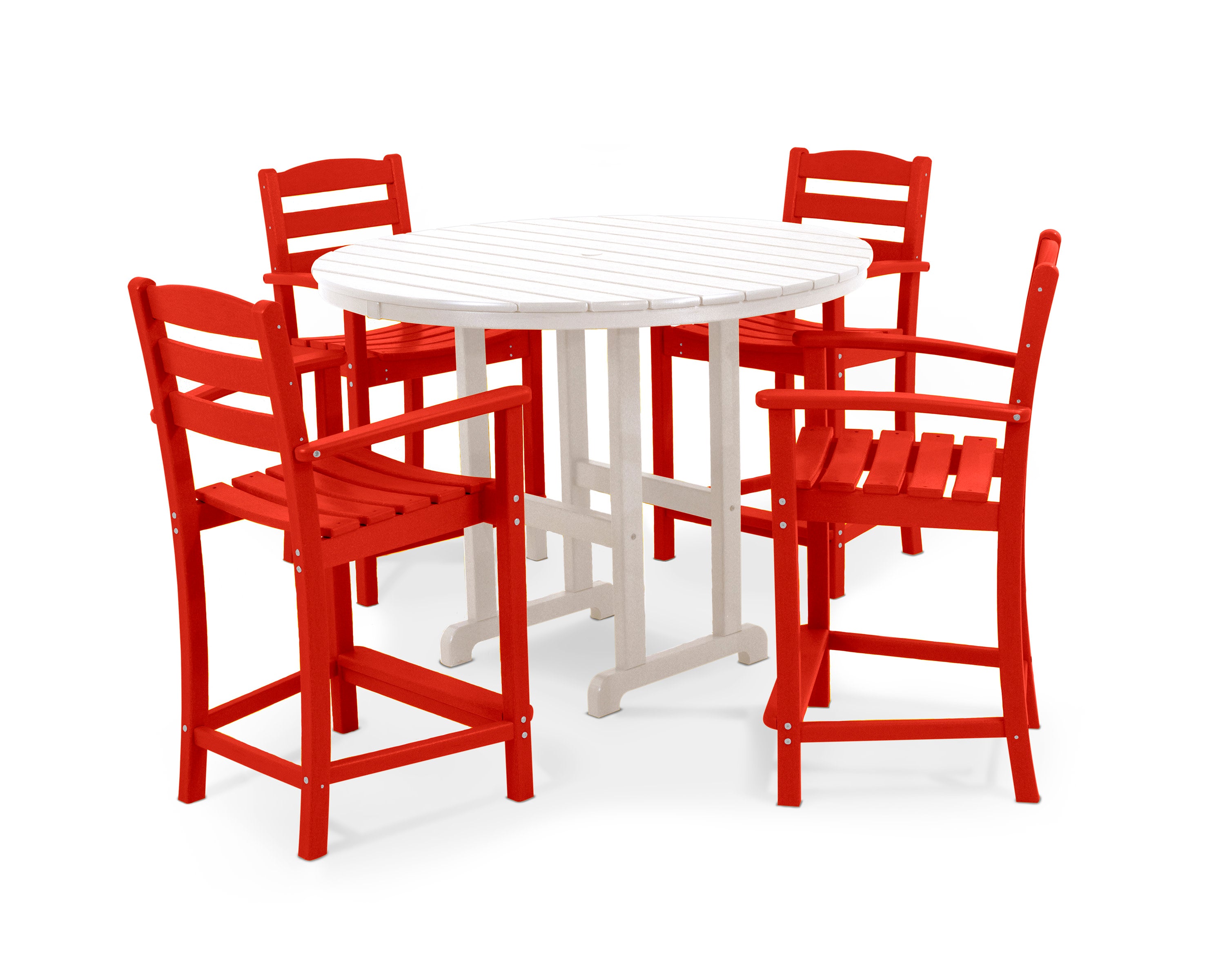 La Casa Caf 5-Piece Round Farmhouse Counter Set in Sunset Red / White