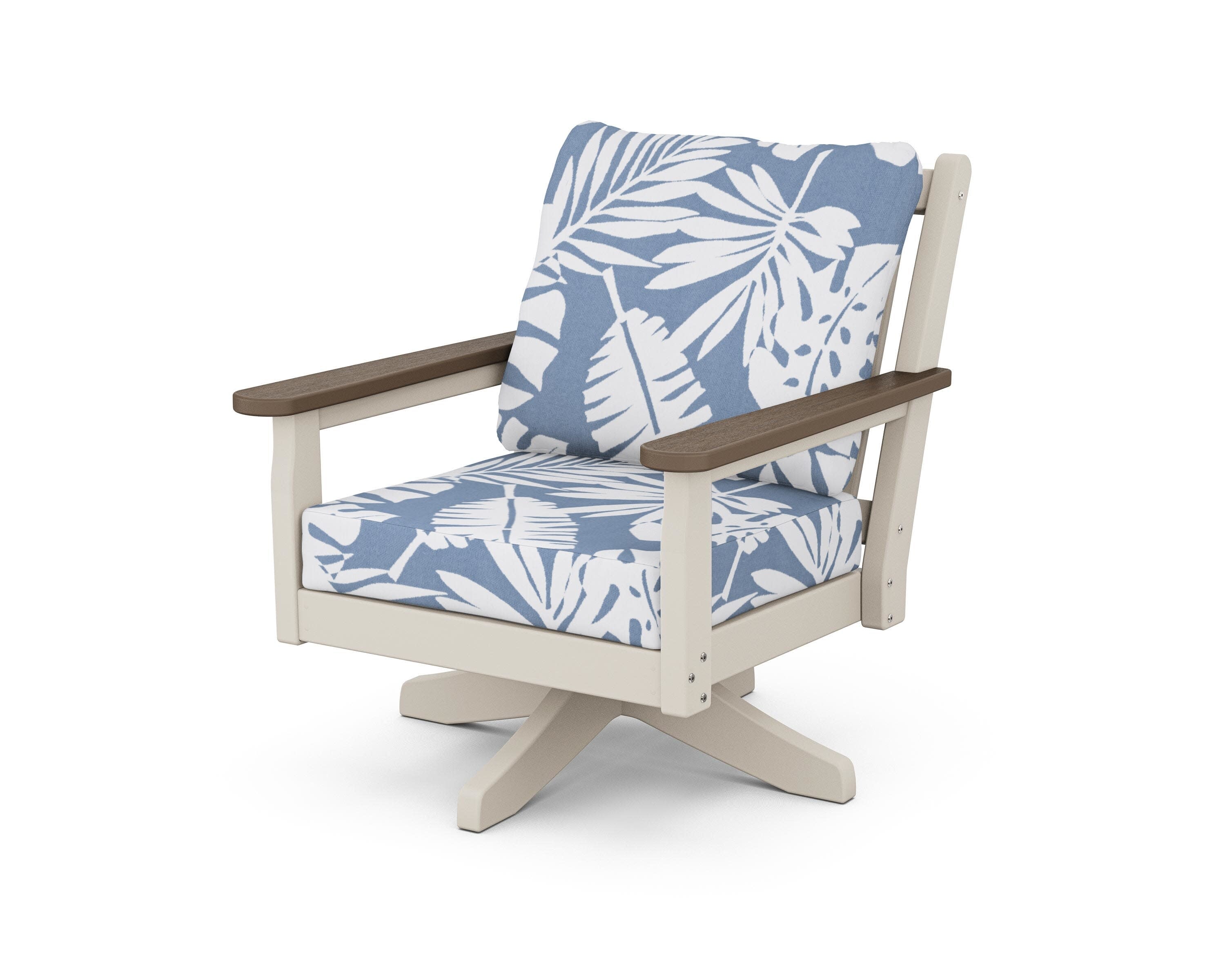 Chippendale Deep Seating Swivel Chair in Sand / Kona / Leaf Sky Blue