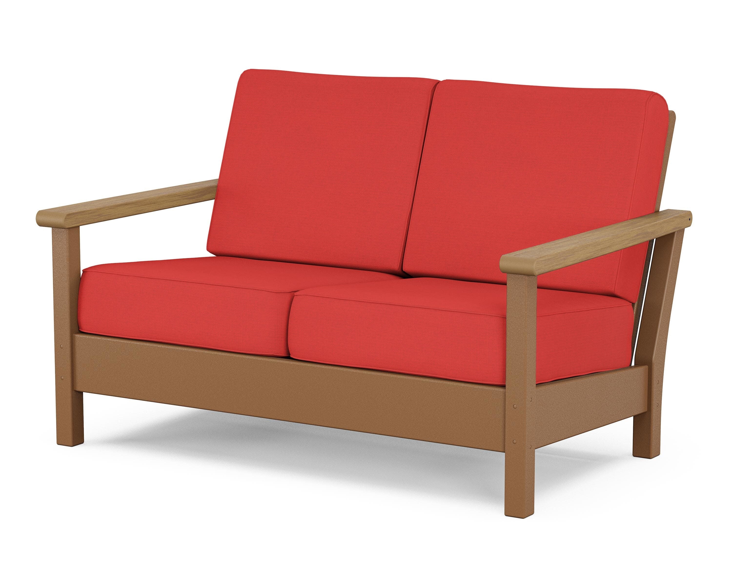 Harbour Deep Seating Loveseat in Teak / Natural / Crimson Linen